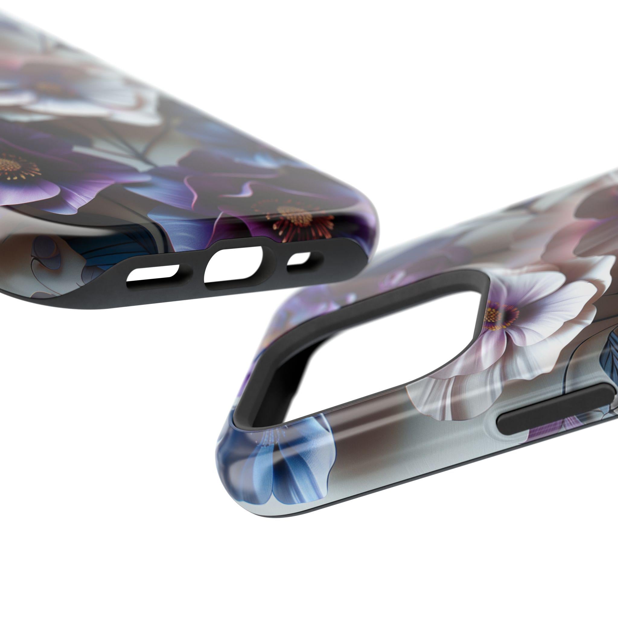 Elegant Floral MagSafe iPhone Case: Purple & Blue Bloom Design for 13-16 Series (All Models)