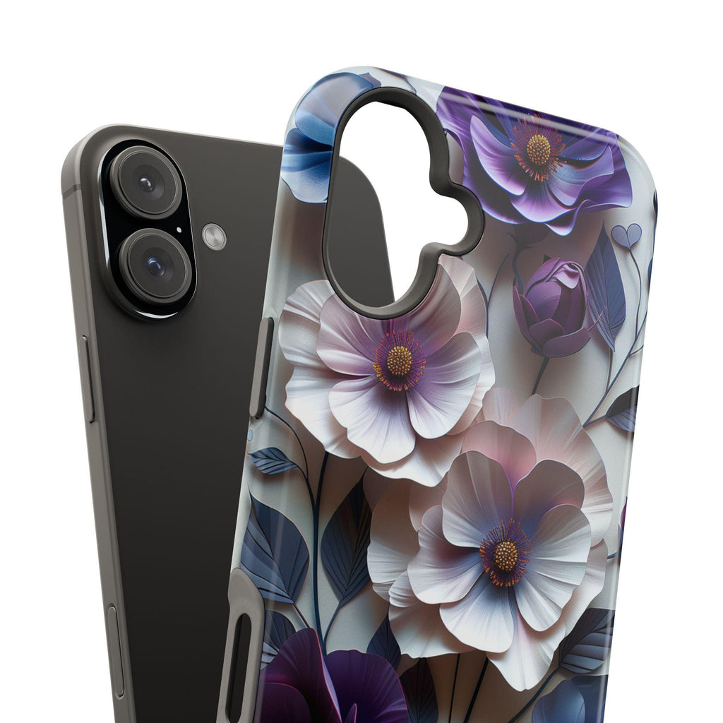 Elegant Floral MagSafe iPhone Case: Purple & Blue Bloom Design for 13-16 Series (All Models)