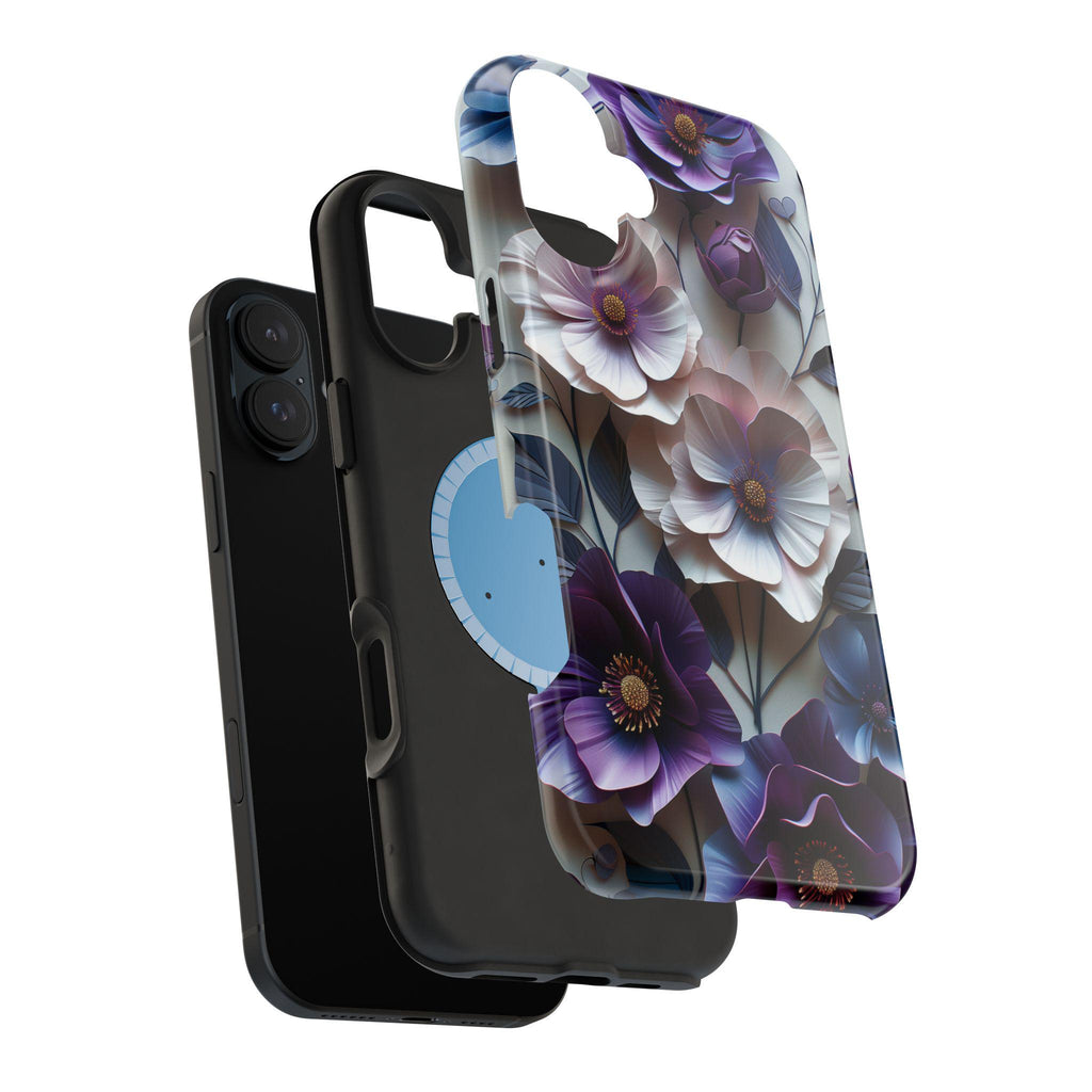 Elegant Floral MagSafe iPhone Case: Purple & Blue Bloom Design for 13-16 Series (All Models)