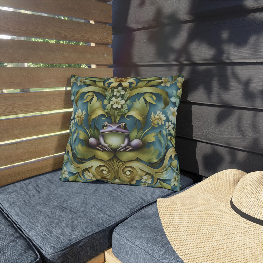 Elegant Art Nouveau Frog Pillow: Weather-Resistant Garden Decor, Nature-Inspired Patio Cushion