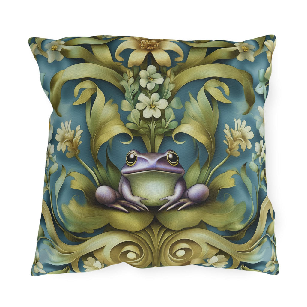 Elegant Art Nouveau Frog Pillow: Weather-Resistant Garden Decor, Nature-Inspired Patio Cushion