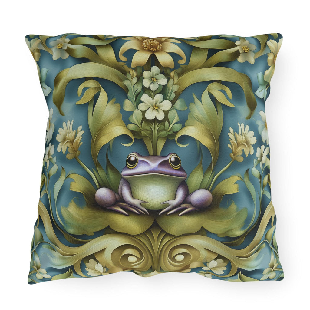 Elegant Art Nouveau Frog Pillow: Weather-Resistant Garden Decor, Nature-Inspired Patio Cushion
