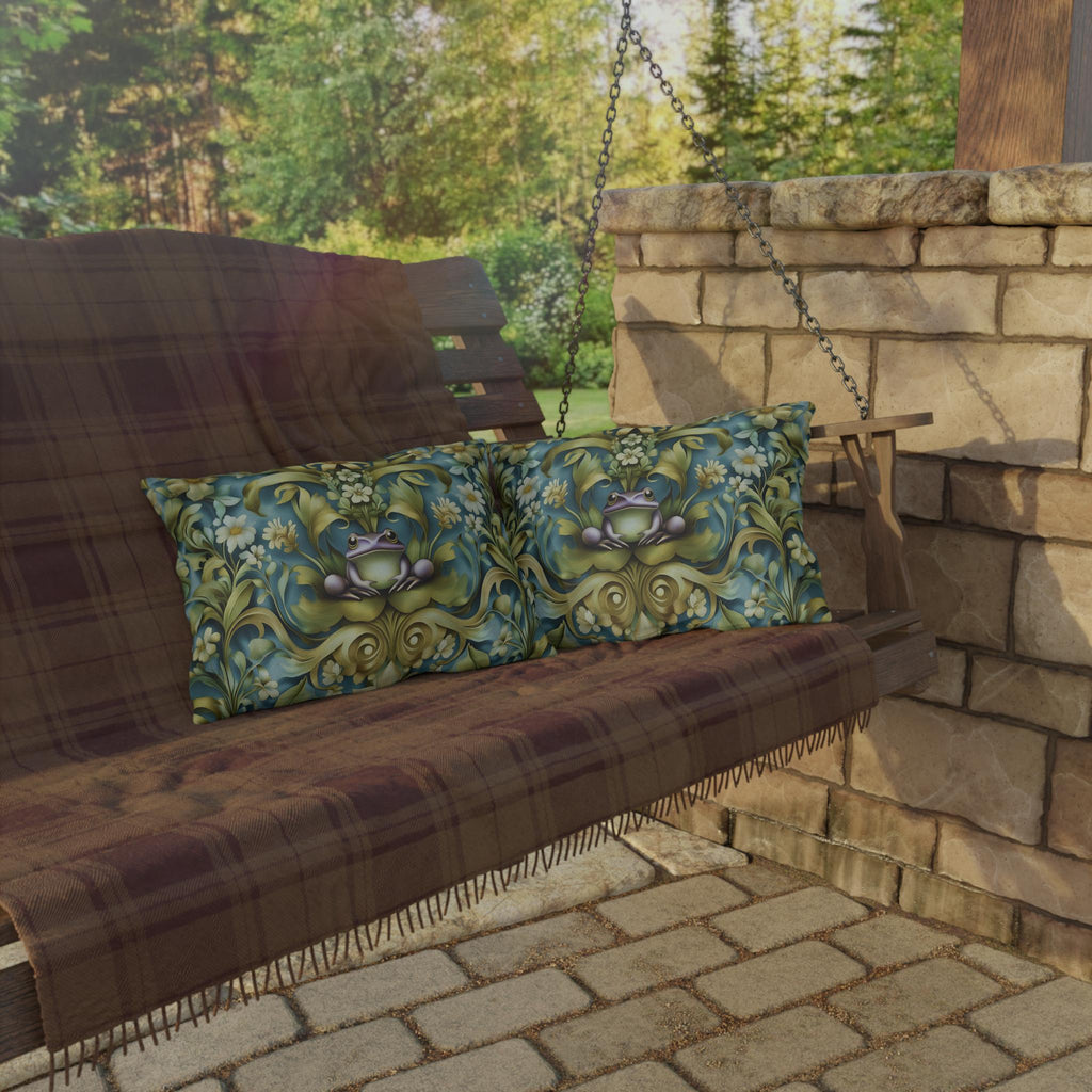 Elegant Art Nouveau Frog Pillow: Weather-Resistant Garden Decor, Nature-Inspired Patio Cushion