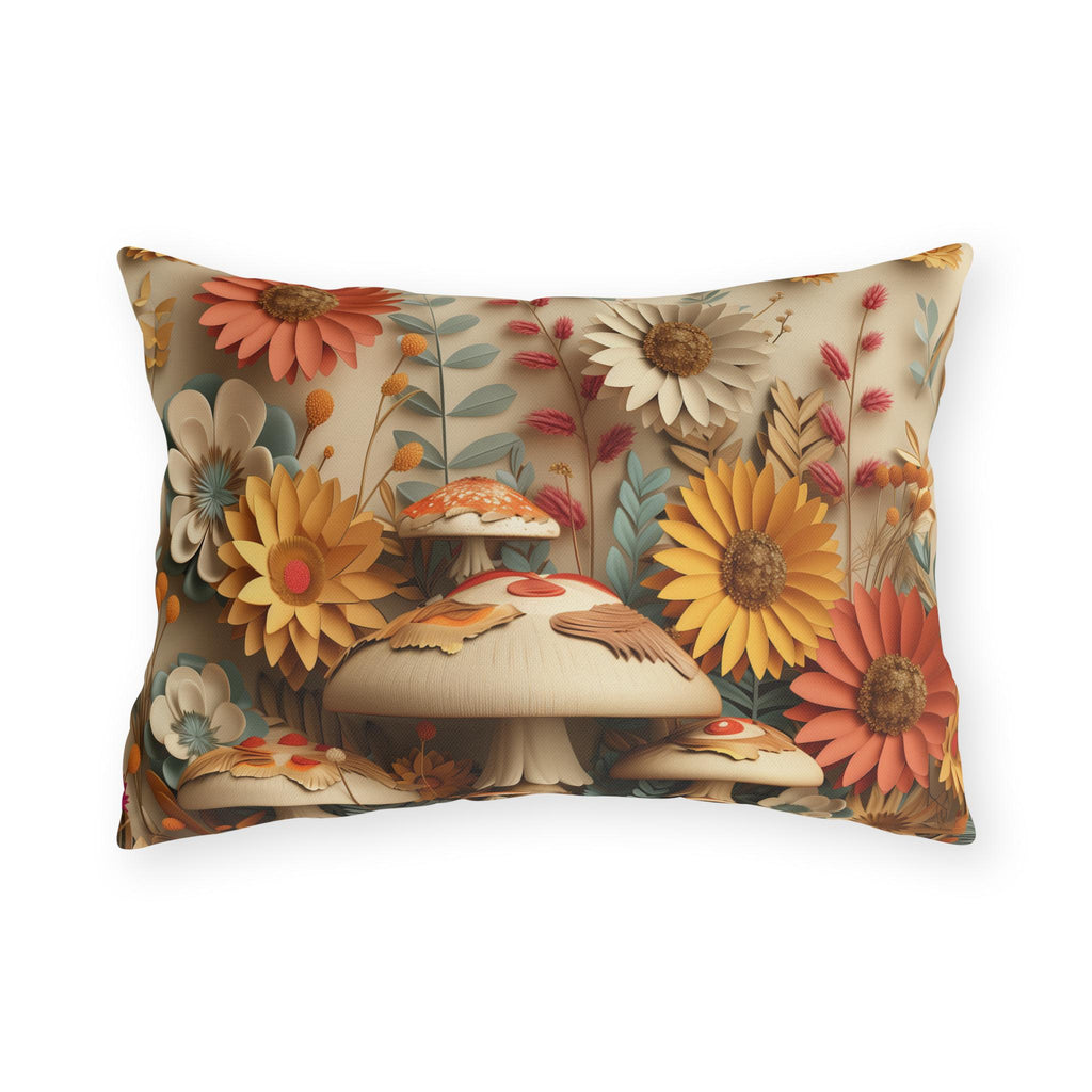 Whimsical Botanical Mushroom Outdoor Pillow: Nature-Inspired Garden Accent for Cozy Patio Decor