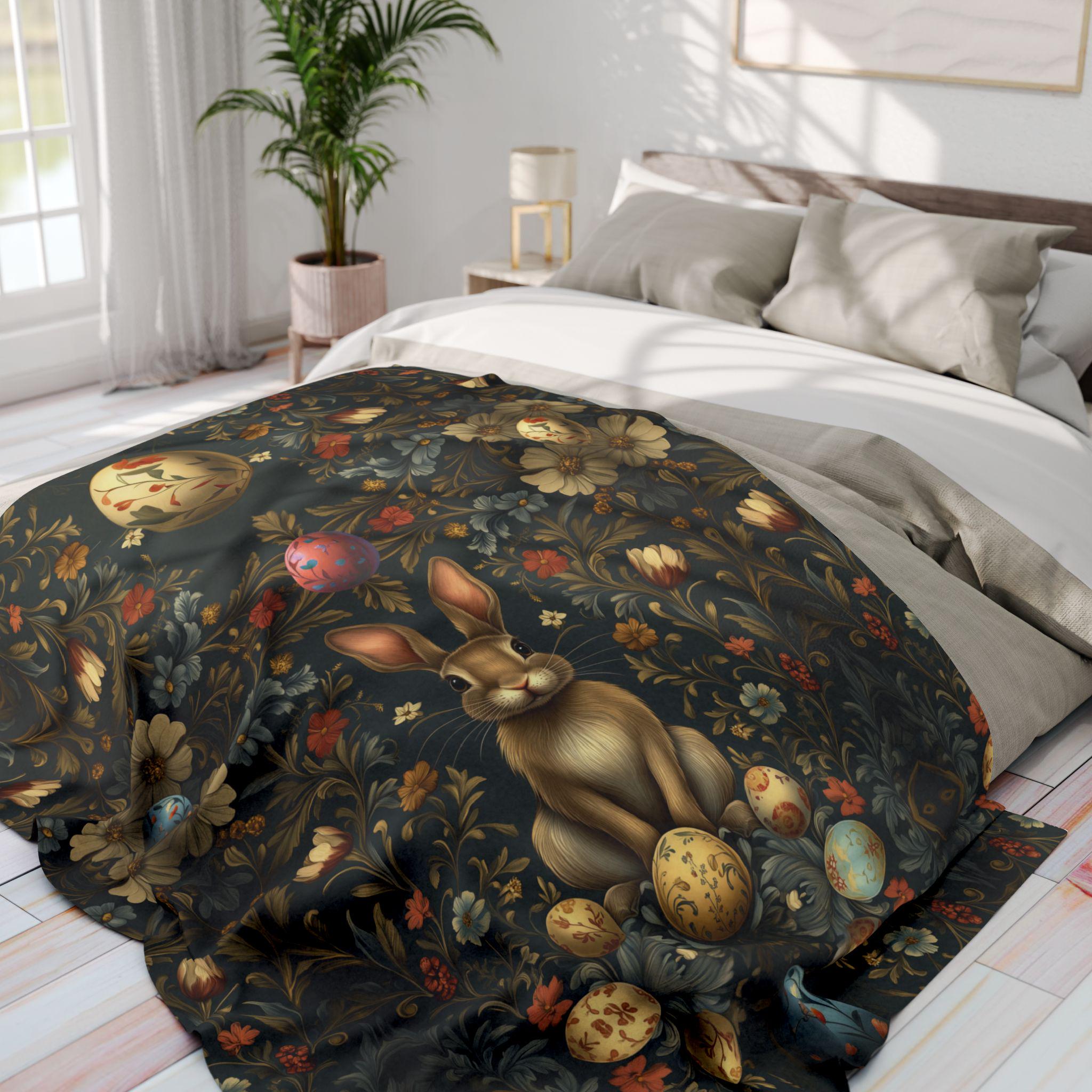 Easter Throw Blanket: William Morris Inspired Floral Design Deep Navy Vintage Style Decor Fleece Throw