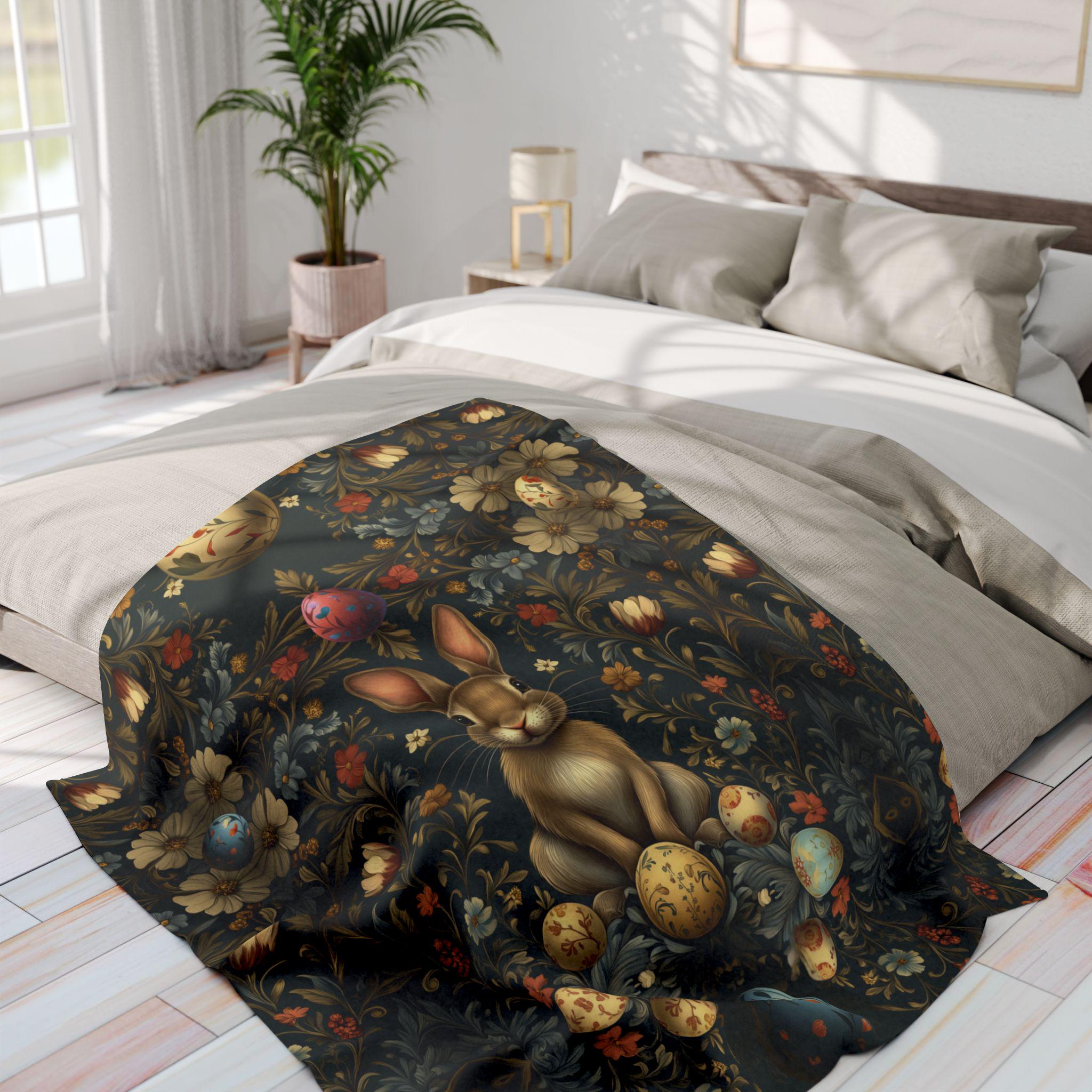 Easter Throw Blanket: William Morris Inspired Floral Design Deep Navy Vintage Style Decor Fleece Throw