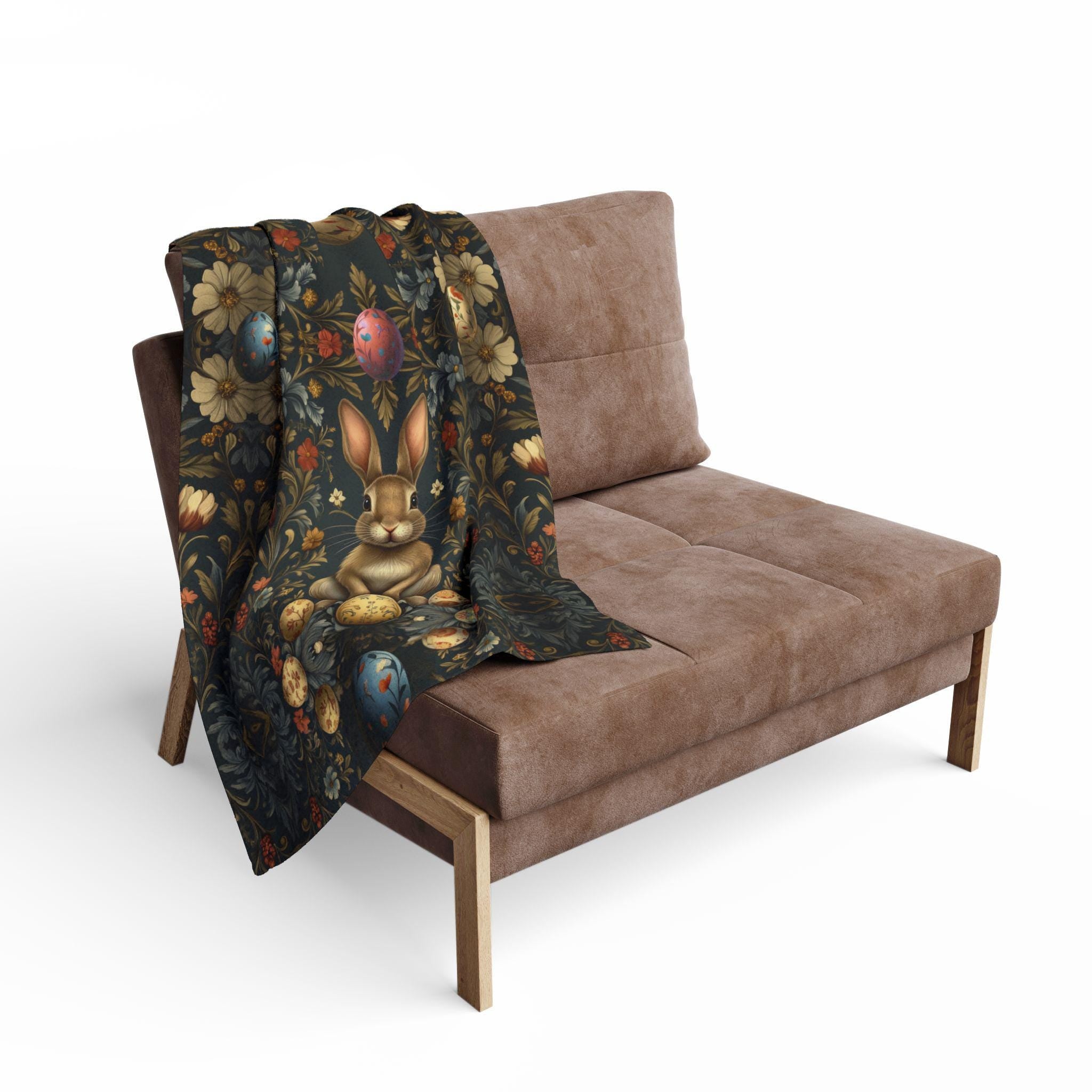 Easter Throw Blanket: William Morris Inspired Floral Design Deep Navy Vintage Style Decor Fleece Throw