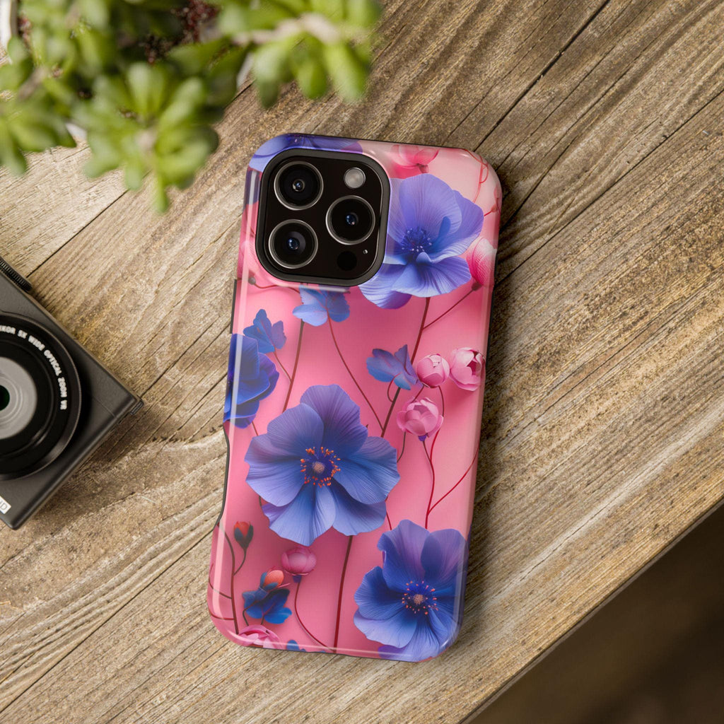 Vibrant Floral MagSafe iPhone Case: Gradient Pink-Purple Blooms for 13-16 Models