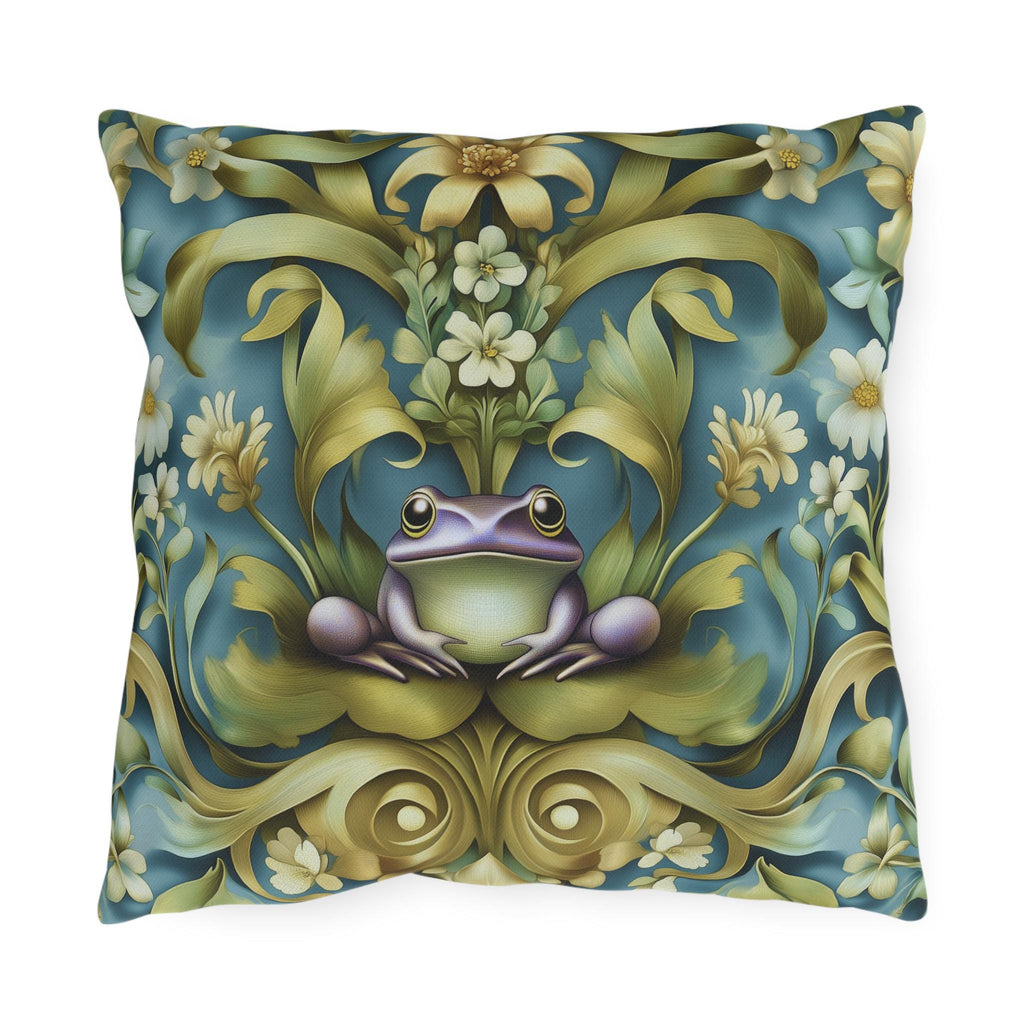 Elegant Art Nouveau Frog Pillow: Weather-Resistant Garden Decor, Nature-Inspired Patio Cushion