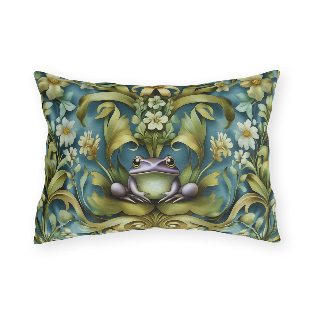 Elegant Art Nouveau Frog Pillow: Weather-Resistant Garden Decor, Nature-Inspired Patio Cushion
