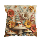 Whimsical Botanical Mushroom Outdoor Pillow: Nature-Inspired Garden Accent for Cozy Patio Decor