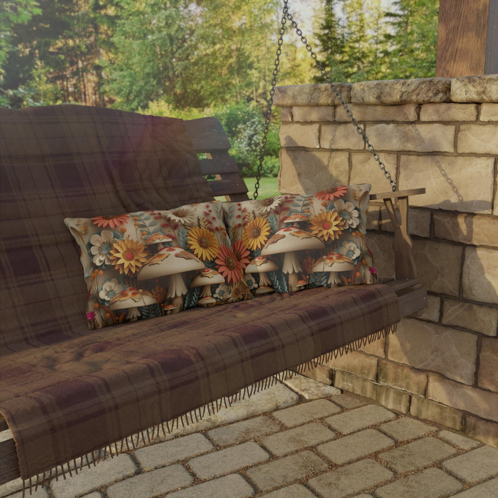 Whimsical Botanical Mushroom Outdoor Pillow: Nature-Inspired Garden Accent for Cozy Patio Decor