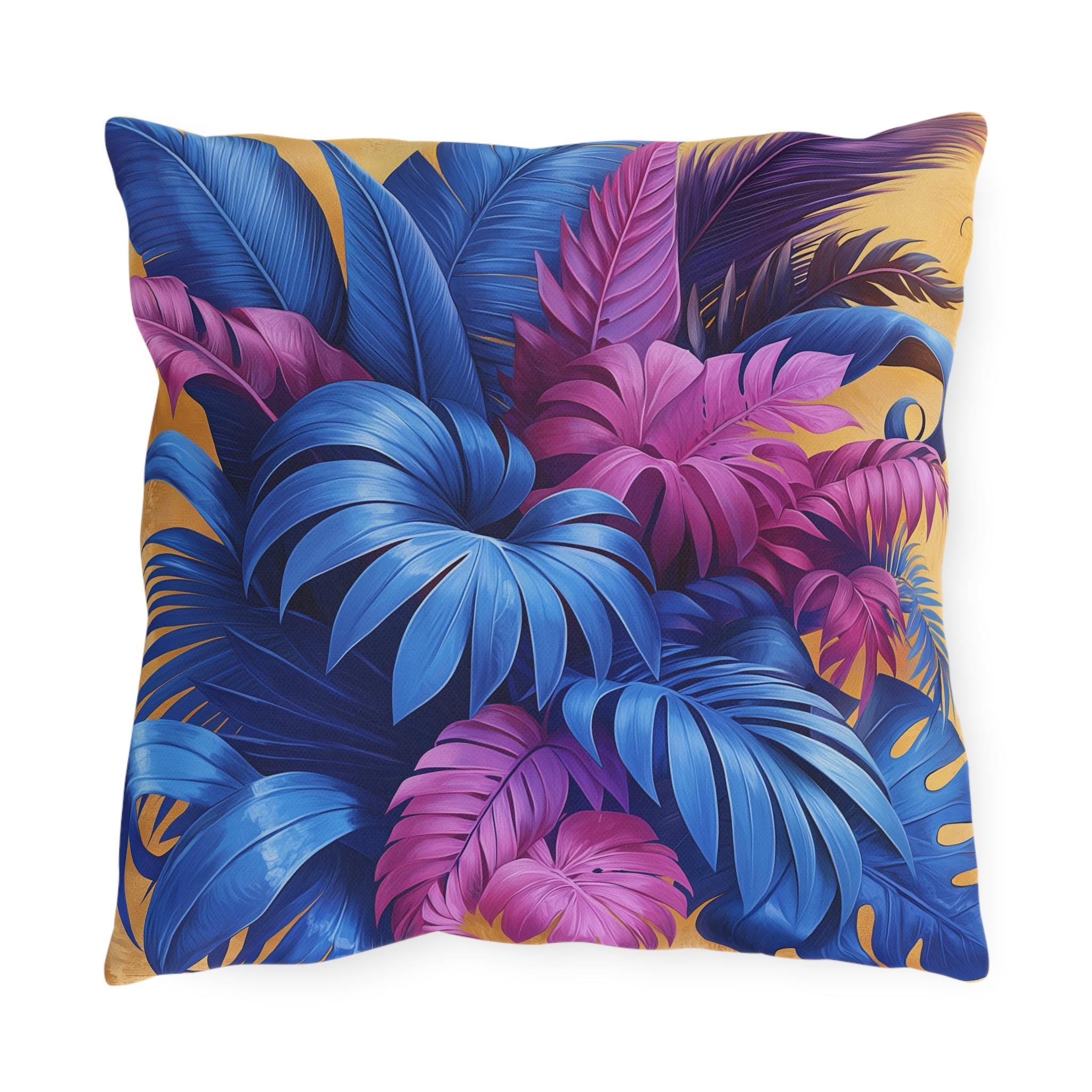Bold Tropical Patio Pillow Cover: Vibrant Purple, Blue & Magenta Weather Resistant Outdoor Accent Decor