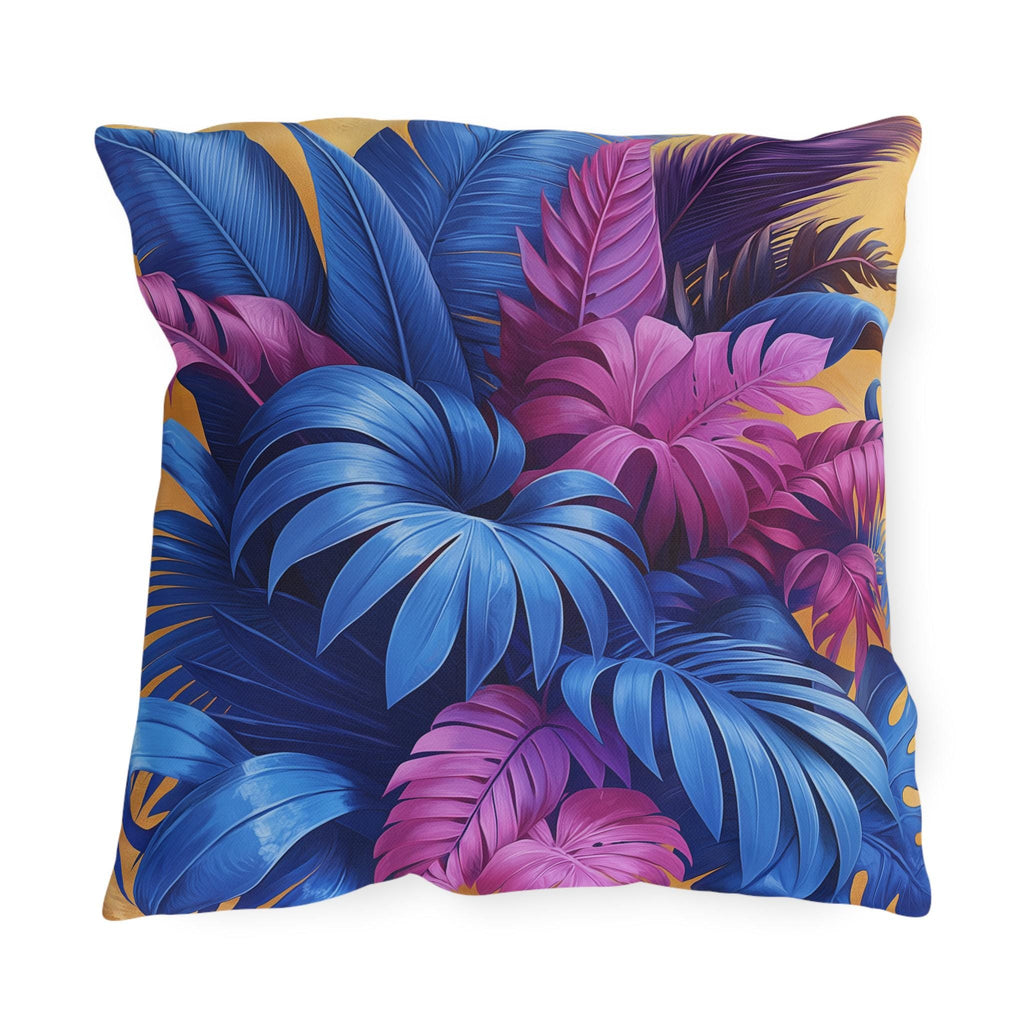 Bold Tropical Patio Pillow Cover: Vibrant Purple, Blue & Magenta Weather Resistant Outdoor Accent Decor