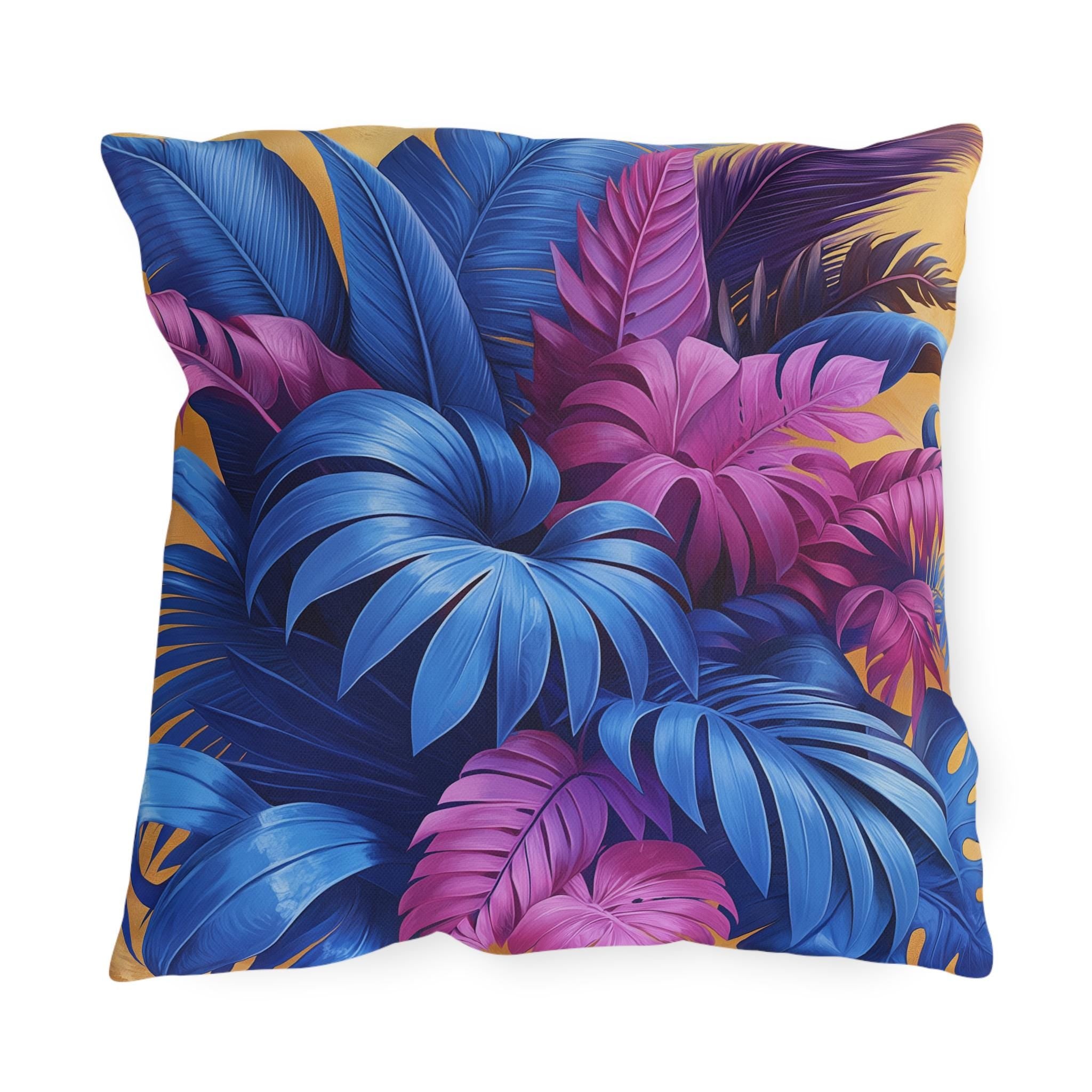 Bold Tropical Patio Pillow Cover: Vibrant Purple, Blue & Magenta Weather Resistant Outdoor Accent Decor
