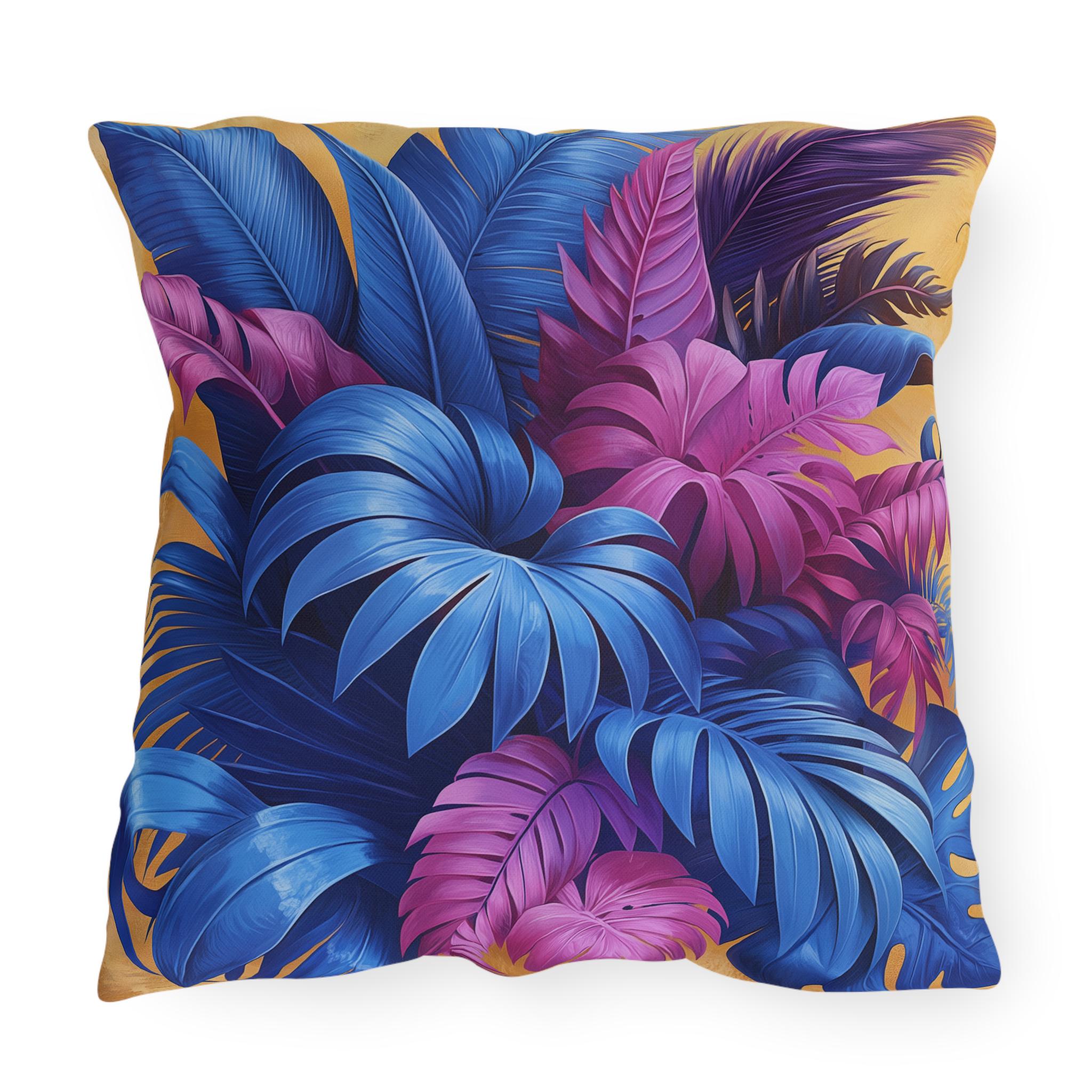 Bold Tropical Patio Pillow Cover: Vibrant Purple, Blue & Magenta Weather Resistant Outdoor Accent Decor