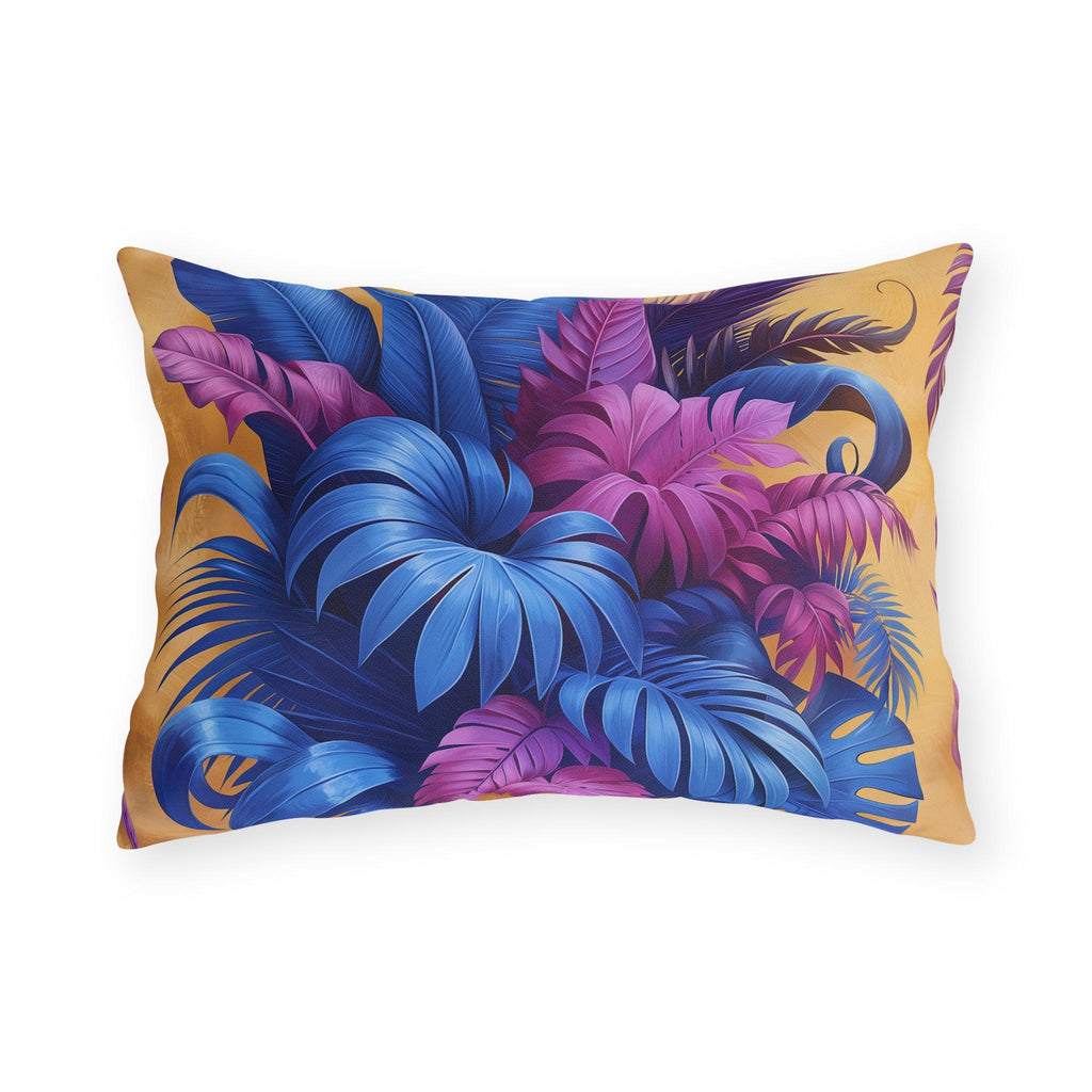 Bold Tropical Patio Pillow Cover: Vibrant Purple, Blue & Magenta Weather Resistant Outdoor Accent Decor