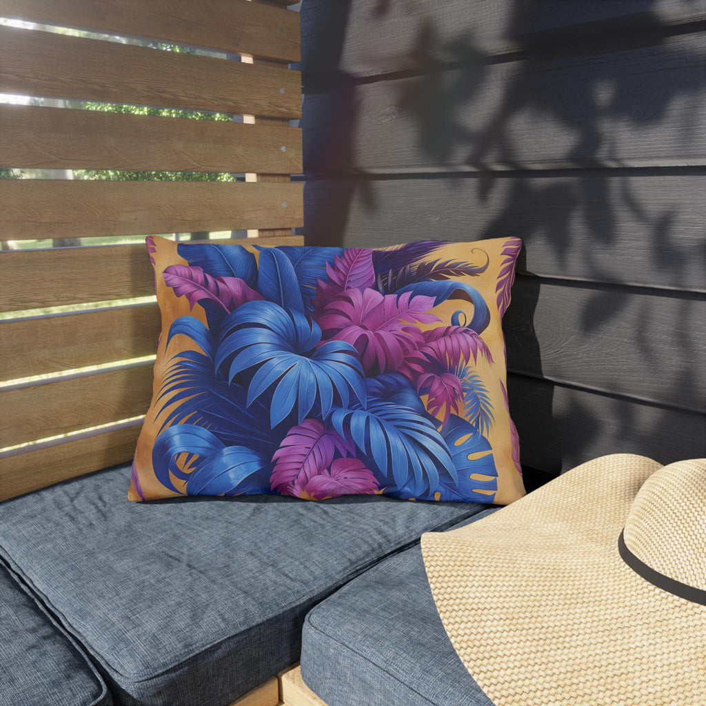 Bold Tropical Patio Pillow Cover: Vibrant Purple, Blue & Magenta Weather Resistant Outdoor Accent Decor
