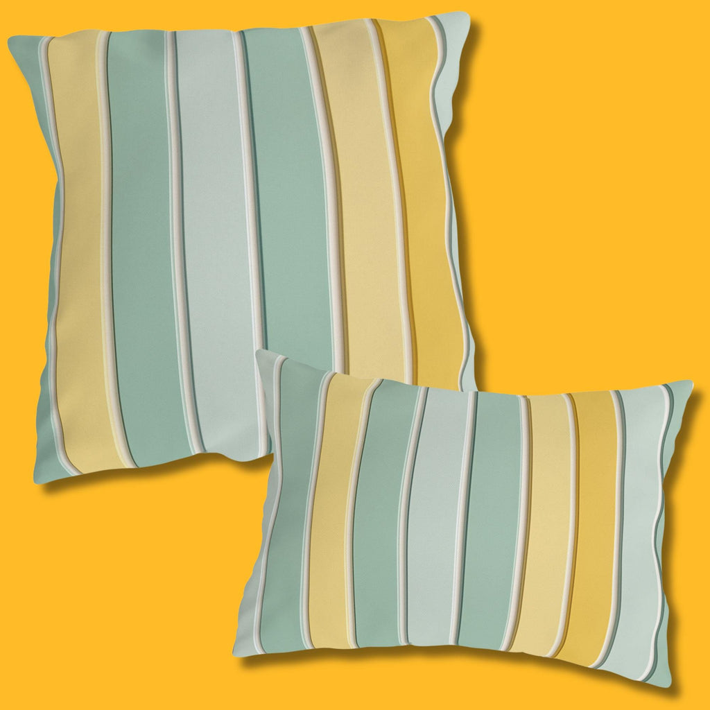 Modern Cabana Stripe Outdoor Pillow: Yellow & Aqua Coastal Cushion for Patio, Poolside, Porch Seating