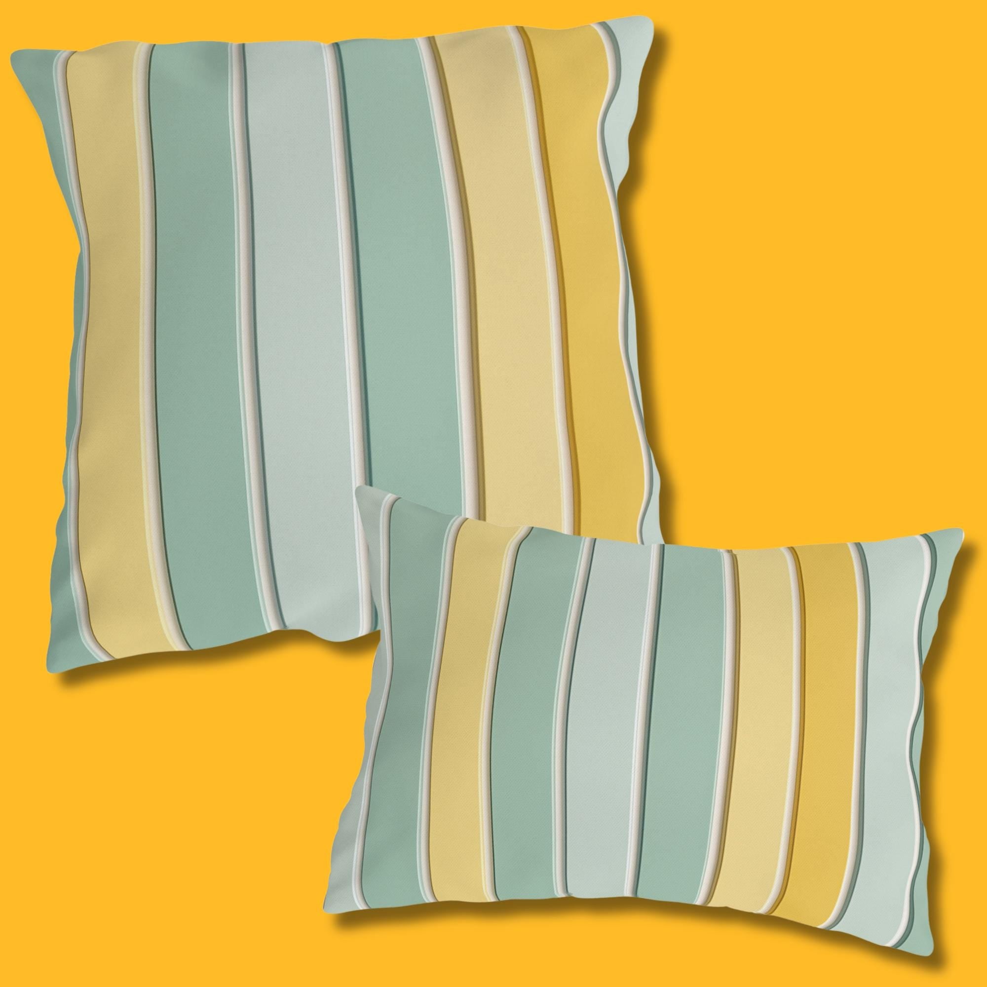 Modern Cabana Stripe Outdoor Pillow: Yellow & Aqua Coastal Cushion for Patio, Poolside, Porch Seating
