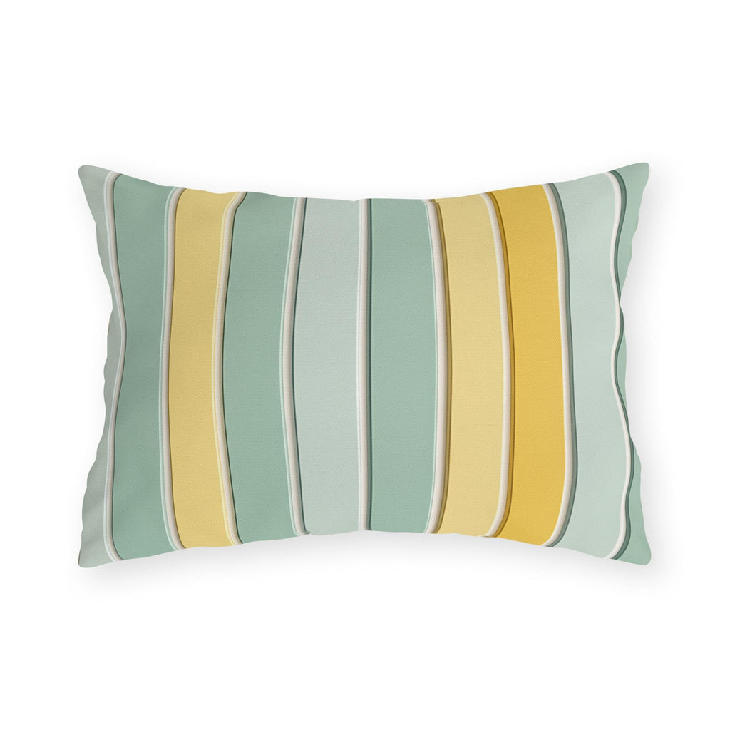 Modern Cabana Stripe Outdoor Pillow: Yellow & Aqua Coastal Cushion for Patio, Poolside, Porch Seating
