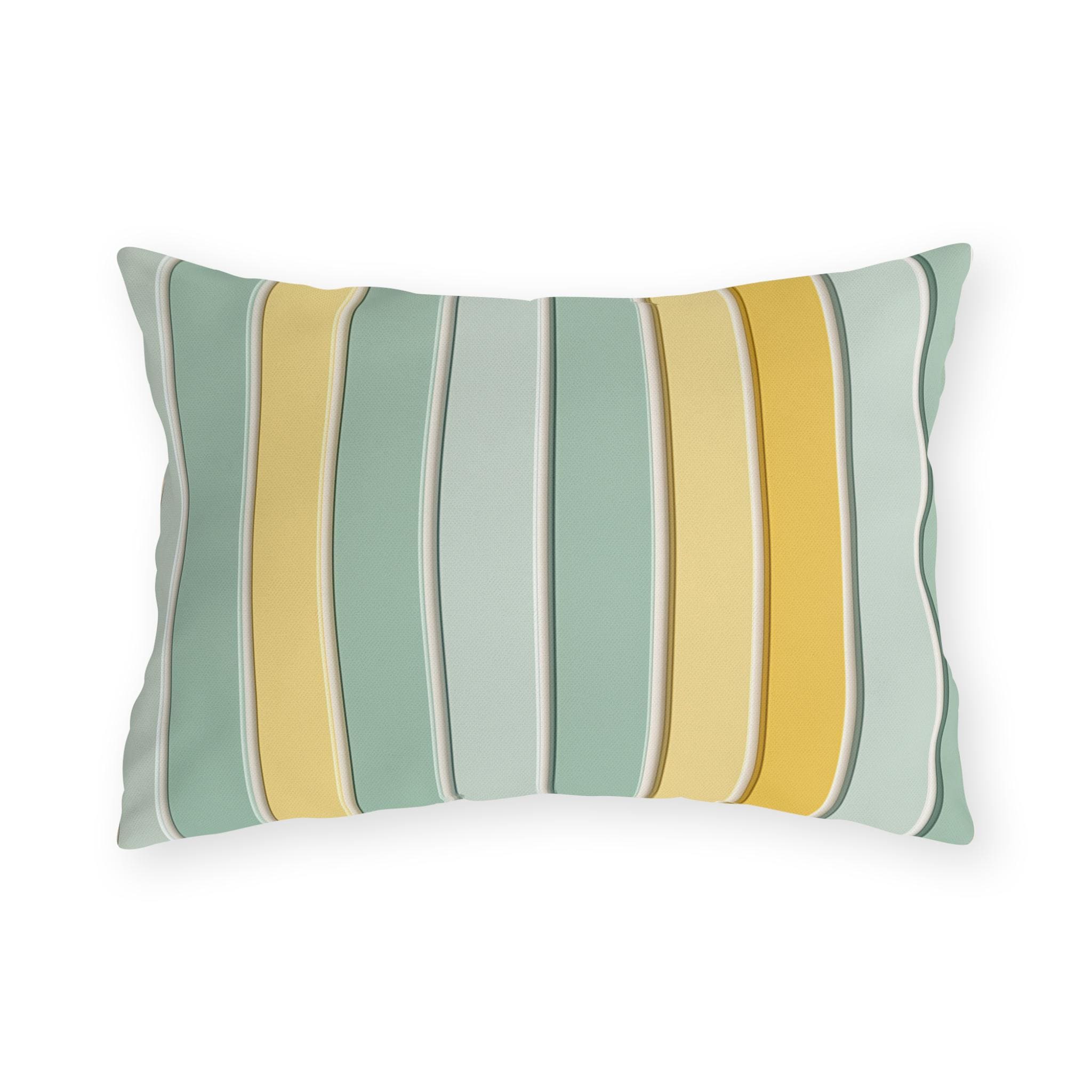 Modern Cabana Stripe Outdoor Pillow: Yellow & Aqua Coastal Cushion for Patio, Poolside, Porch Seating