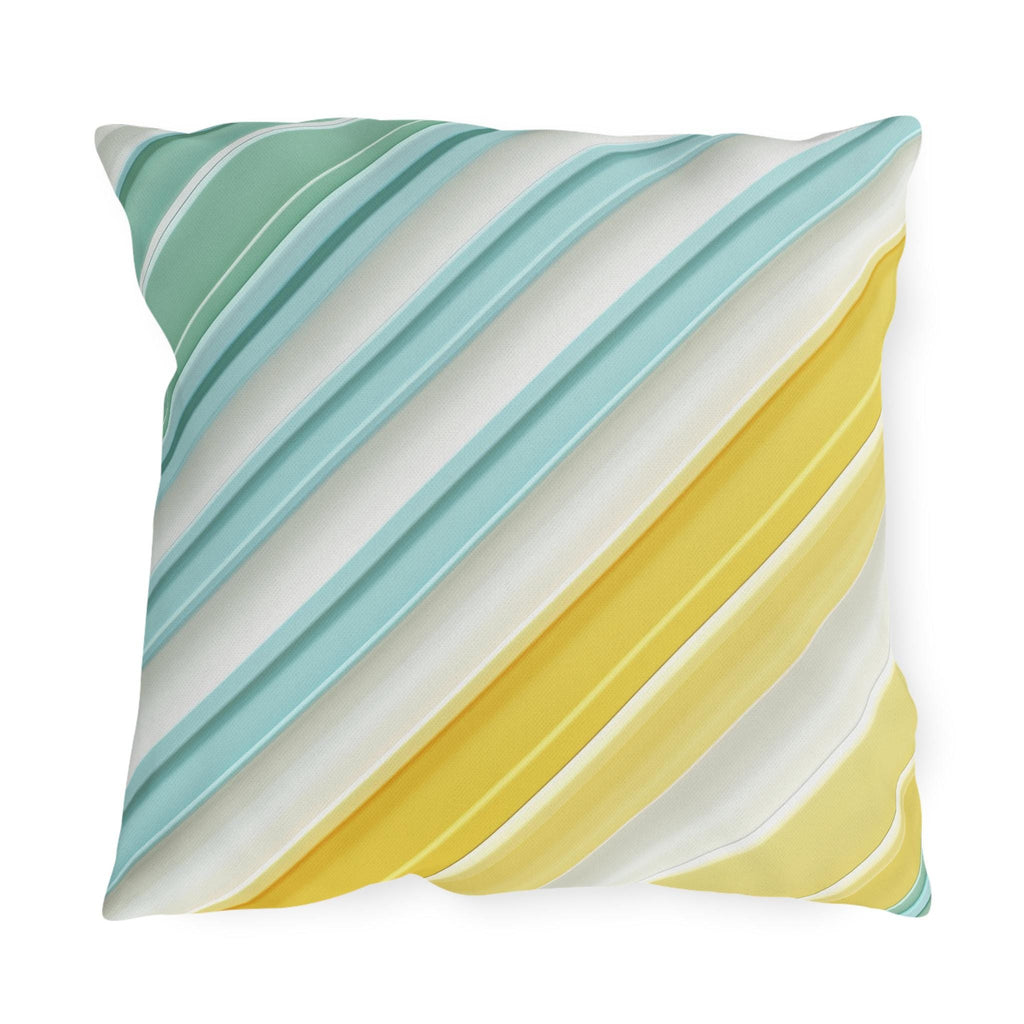 Diagonal Cabana Stripe Outdoor Pillow: Aqua Yellow Modern Coastal Cushion for Poolside Summer Decor