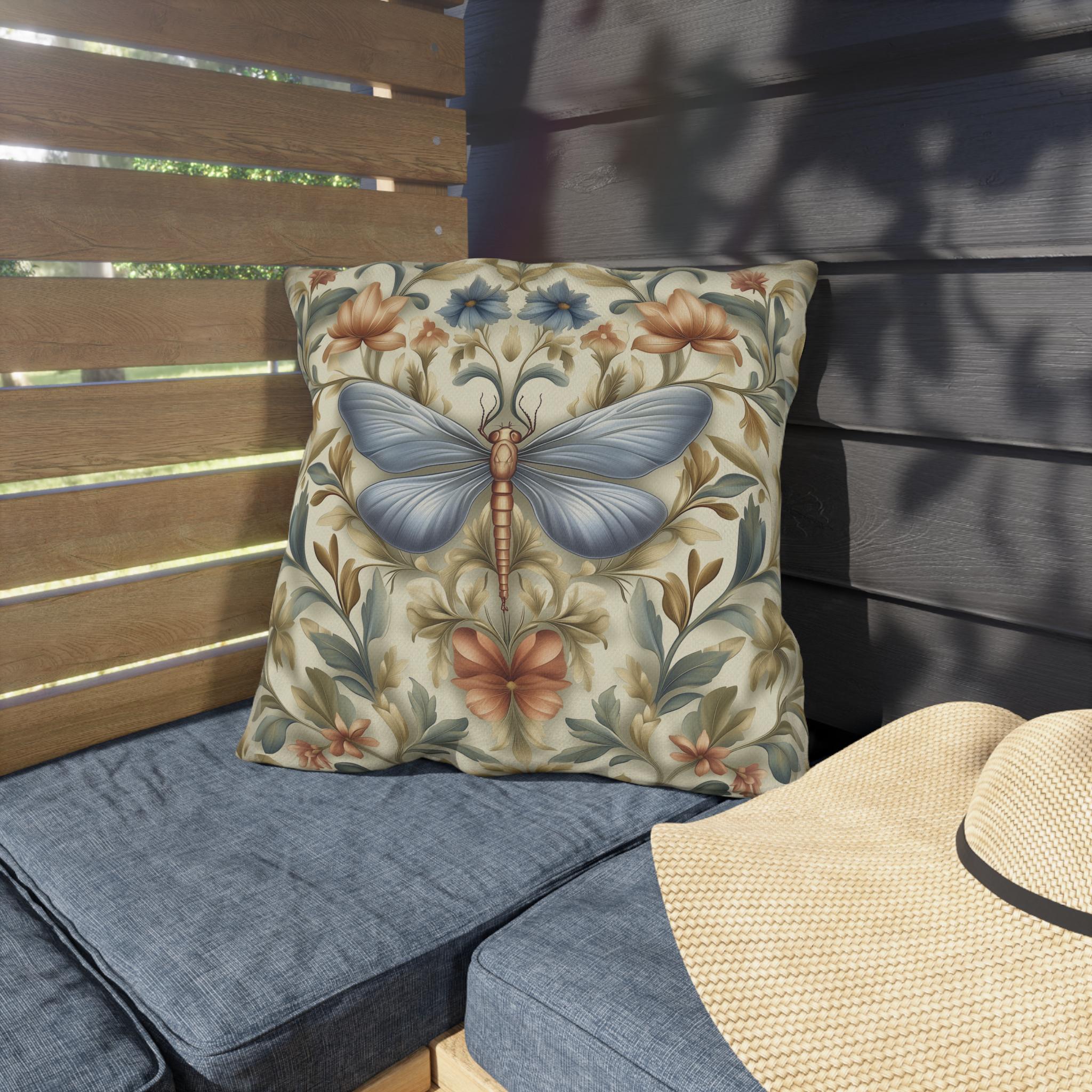 William Morris Inspired Butterfly Garden Pillow: Vintage Floral Outdoor Cushion for Patio and Porch