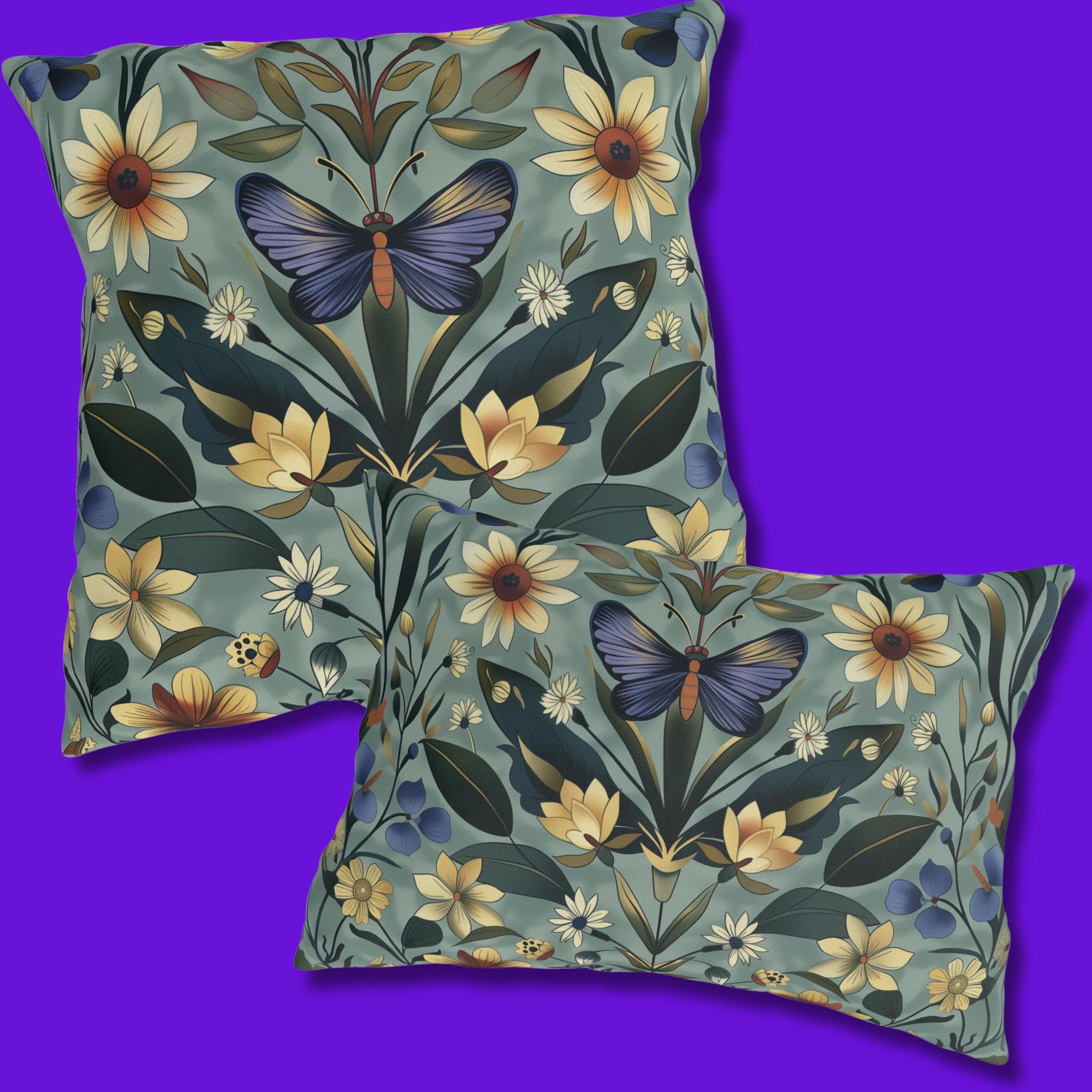 Arts & Crafts Butterfly Pillow: William Morris Inspired Outdoor Cushion for Vintage Garden Patio Decor