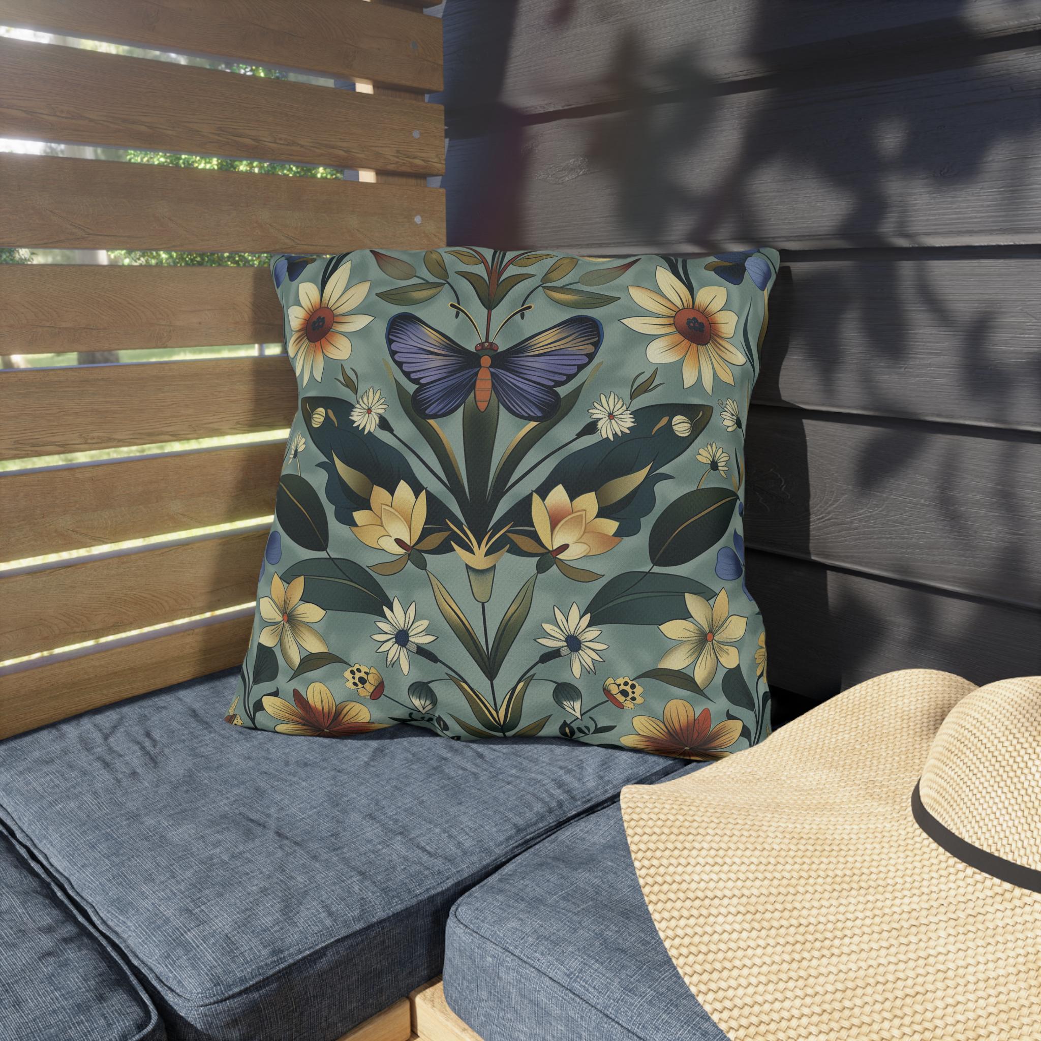 Arts & Crafts Butterfly Pillow: William Morris Inspired Outdoor Cushion for Vintage Garden Patio Decor