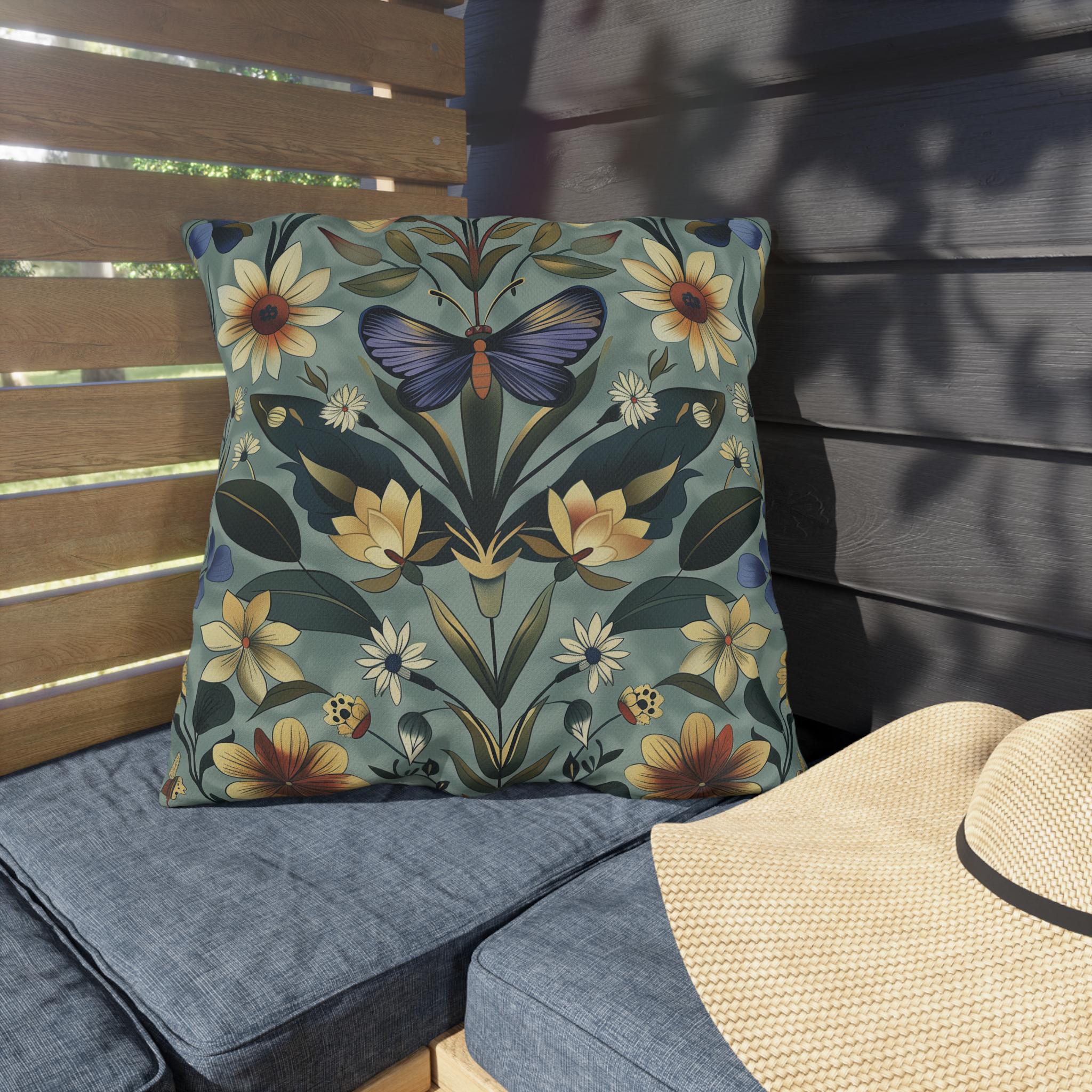 Arts & Crafts Butterfly Pillow: William Morris Inspired Outdoor Cushion for Vintage Garden Patio Decor