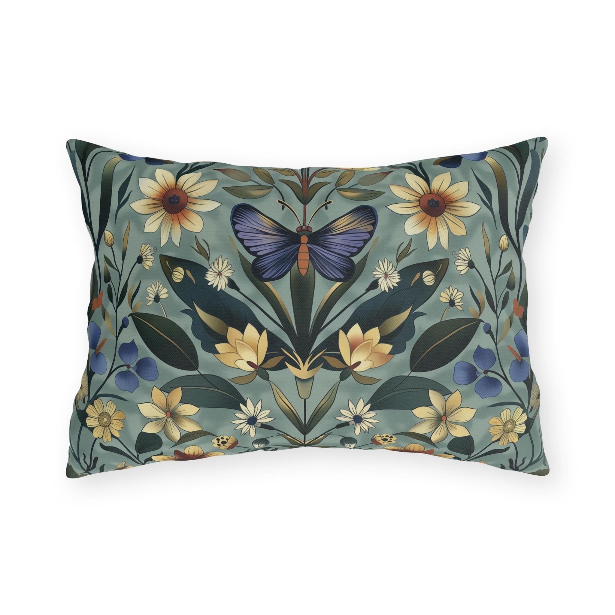 Arts & Crafts Butterfly Pillow: William Morris Inspired Outdoor Cushion for Vintage Garden Patio Decor
