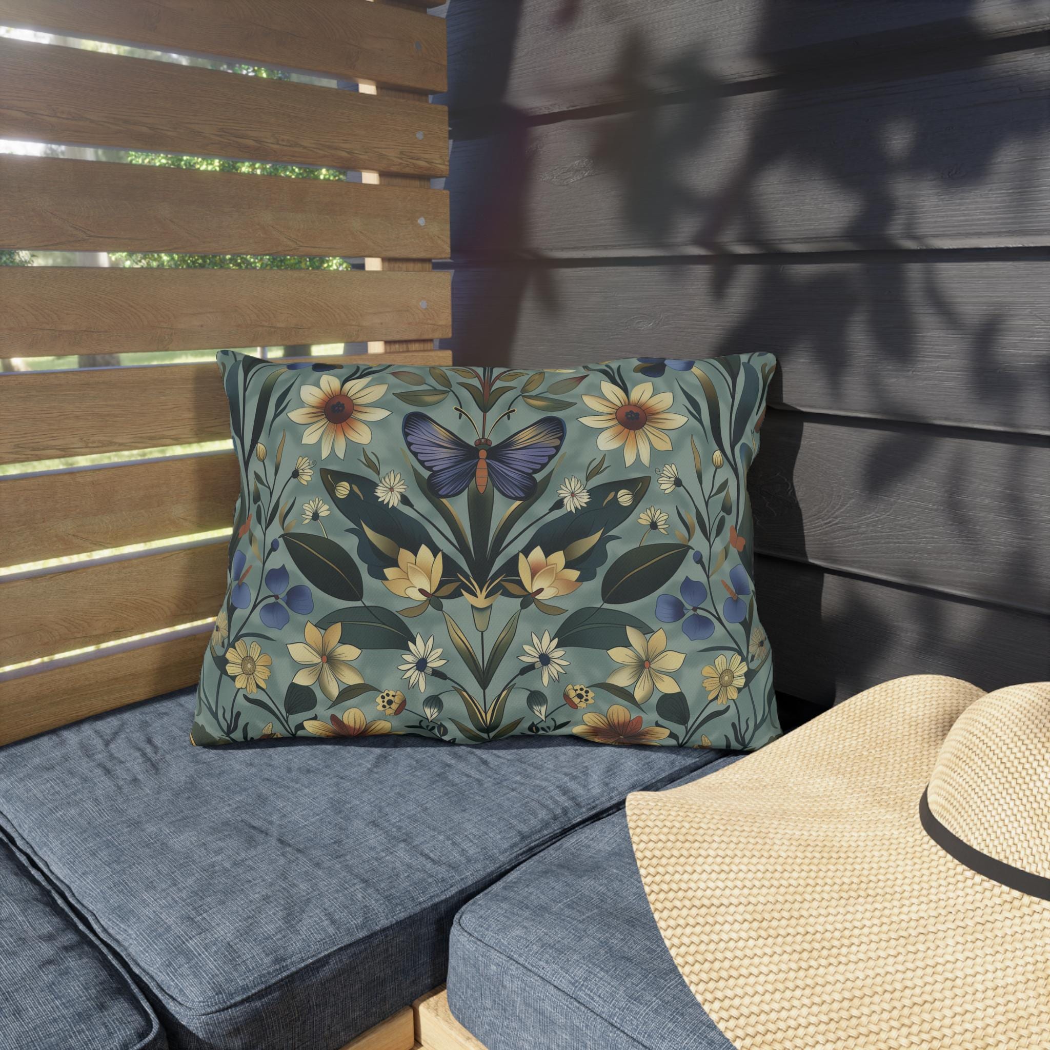 Arts & Crafts Butterfly Pillow: William Morris Inspired Outdoor Cushion for Vintage Garden Patio Decor
