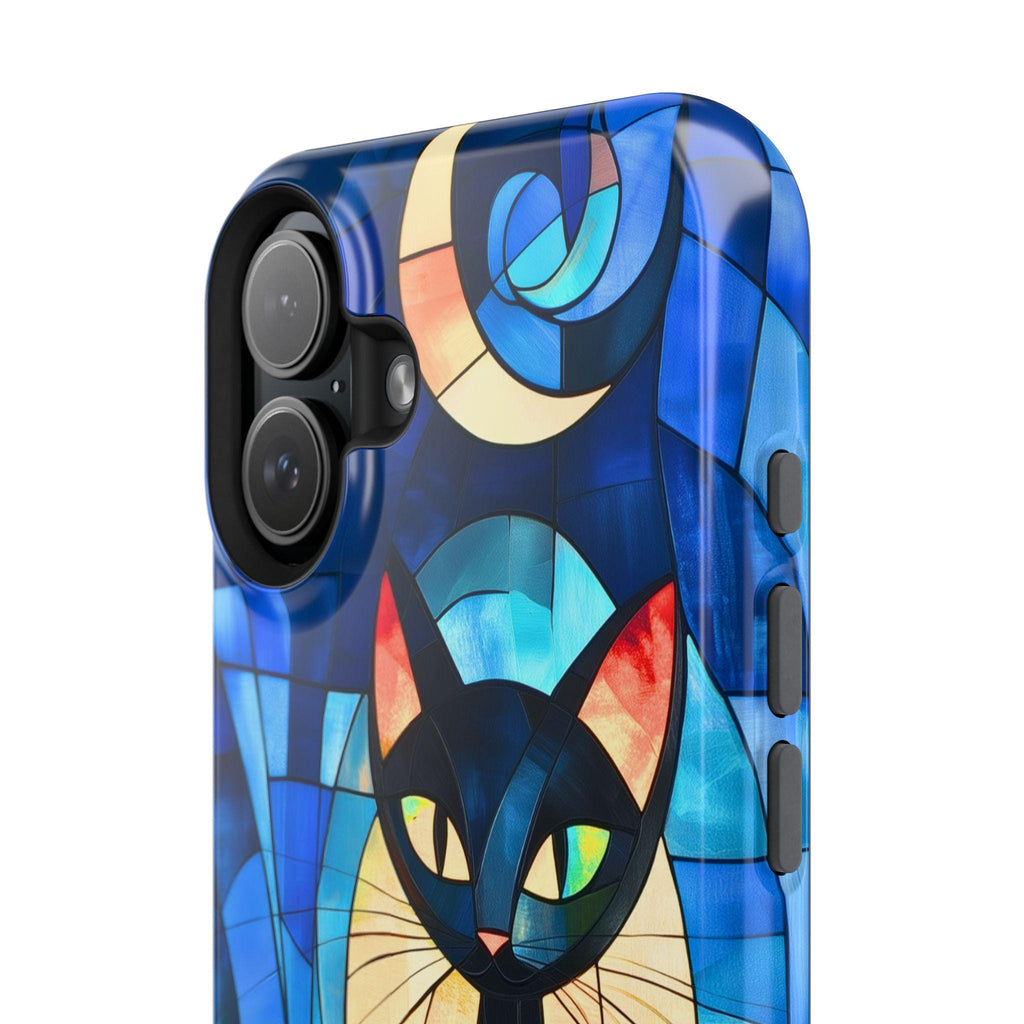Cubist Cat MagSafe iPhone Case: Mid-Century Modern Abstract Feline Art Tough Cover