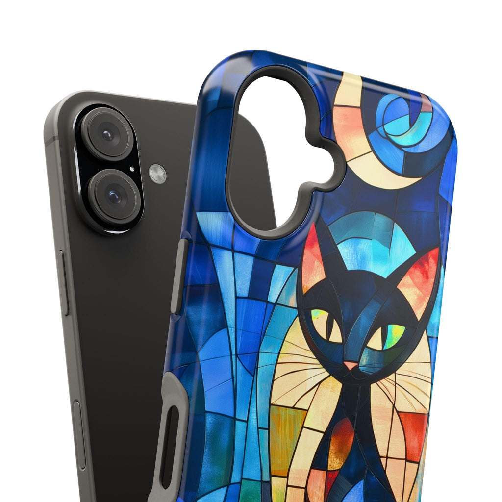 Cubist Cat MagSafe iPhone Case: Mid-Century Modern Abstract Feline Art Tough Cover