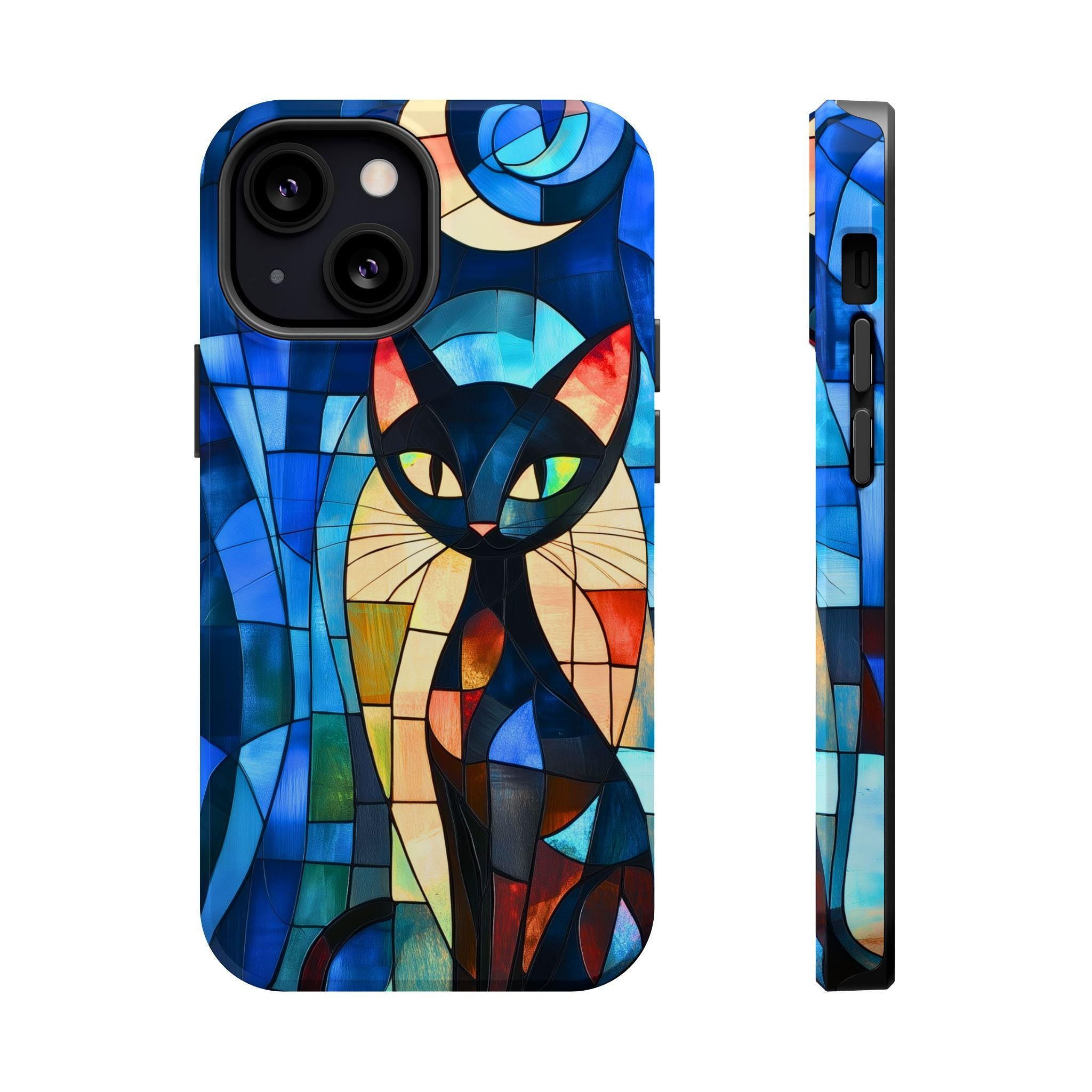 Cubist Cat MagSafe iPhone Case: Mid-Century Modern Abstract Feline Art Tough Cover