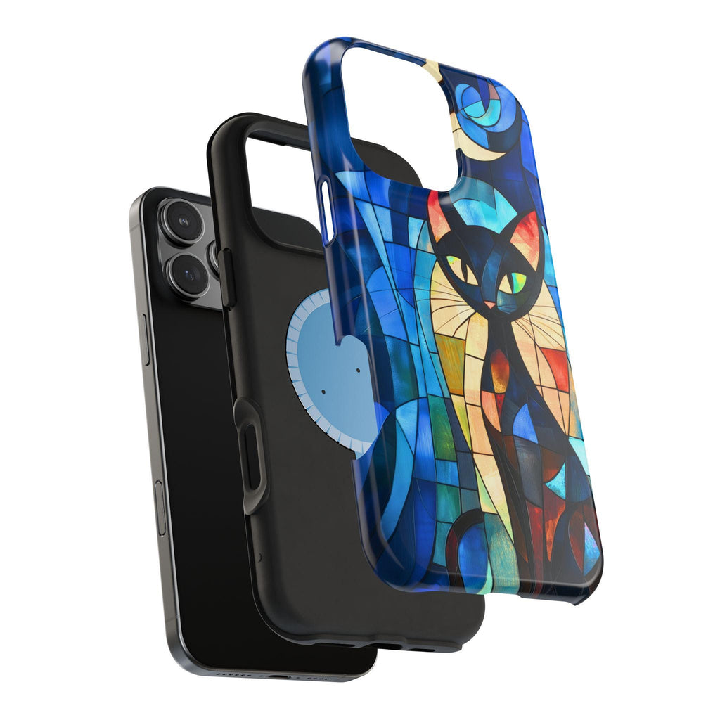 Cubist Cat MagSafe iPhone Case: Mid-Century Modern Abstract Feline Art Tough Cover
