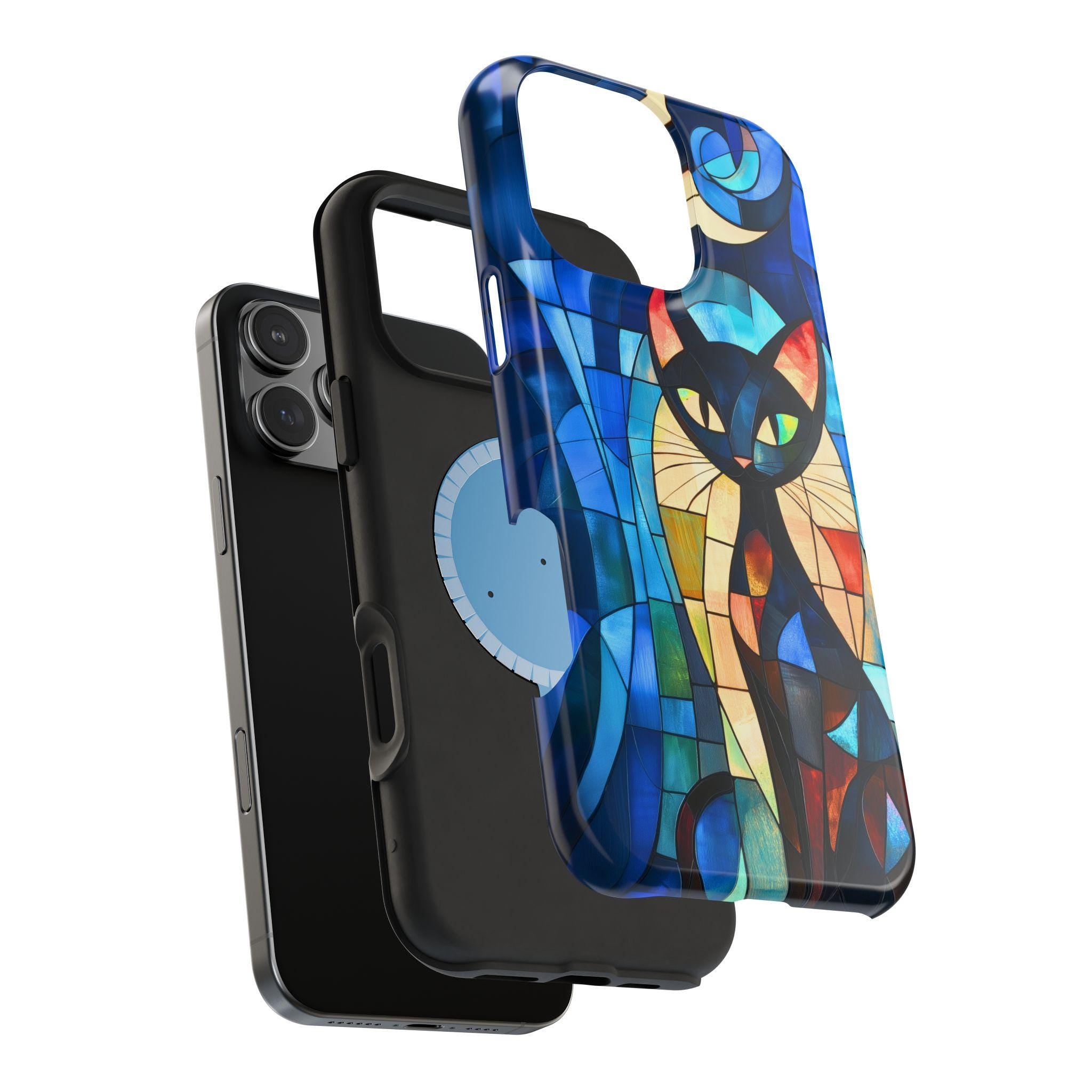 Cubist Cat MagSafe iPhone Case: Mid-Century Modern Abstract Feline Art Tough Cover