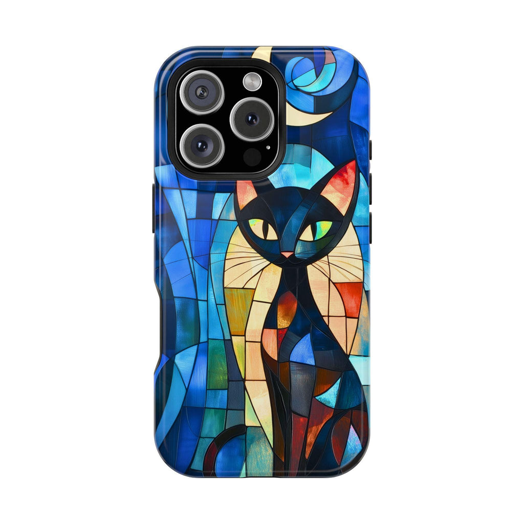 Cubist Cat MagSafe iPhone Case: Mid-Century Modern Abstract Feline Art Tough Cover