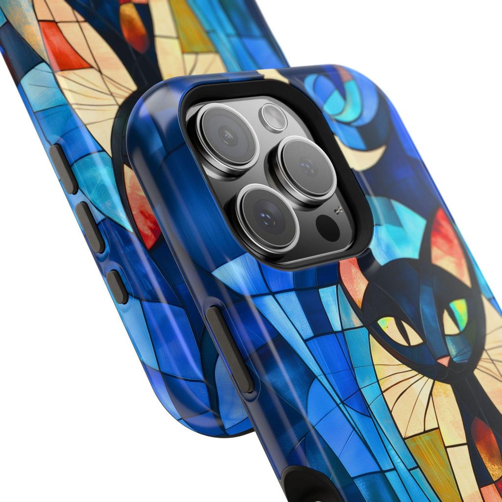 Cubist Cat MagSafe iPhone Case: Mid-Century Modern Abstract Feline Art Tough Cover