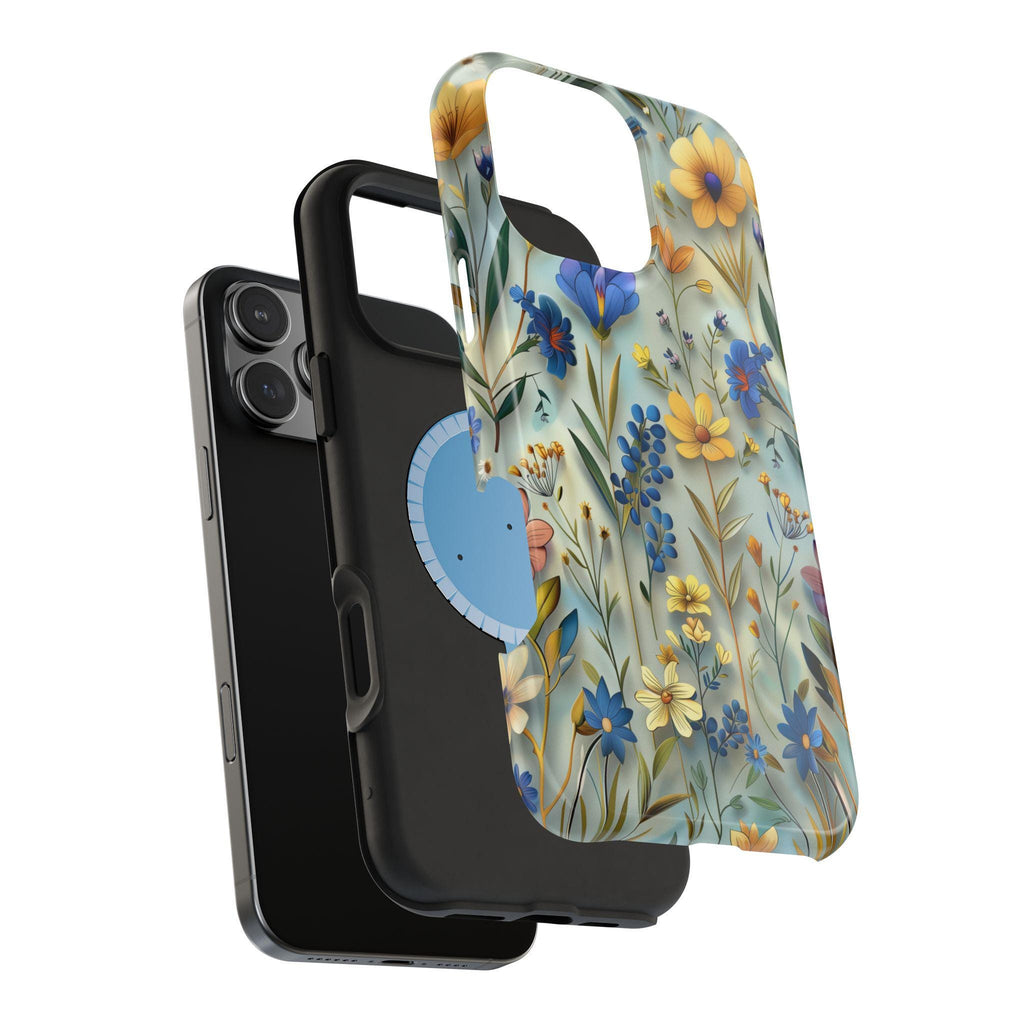 Botanical Meadow MagSafe iPhone Case: Floral Tough Cover with Soft Wildflower Design