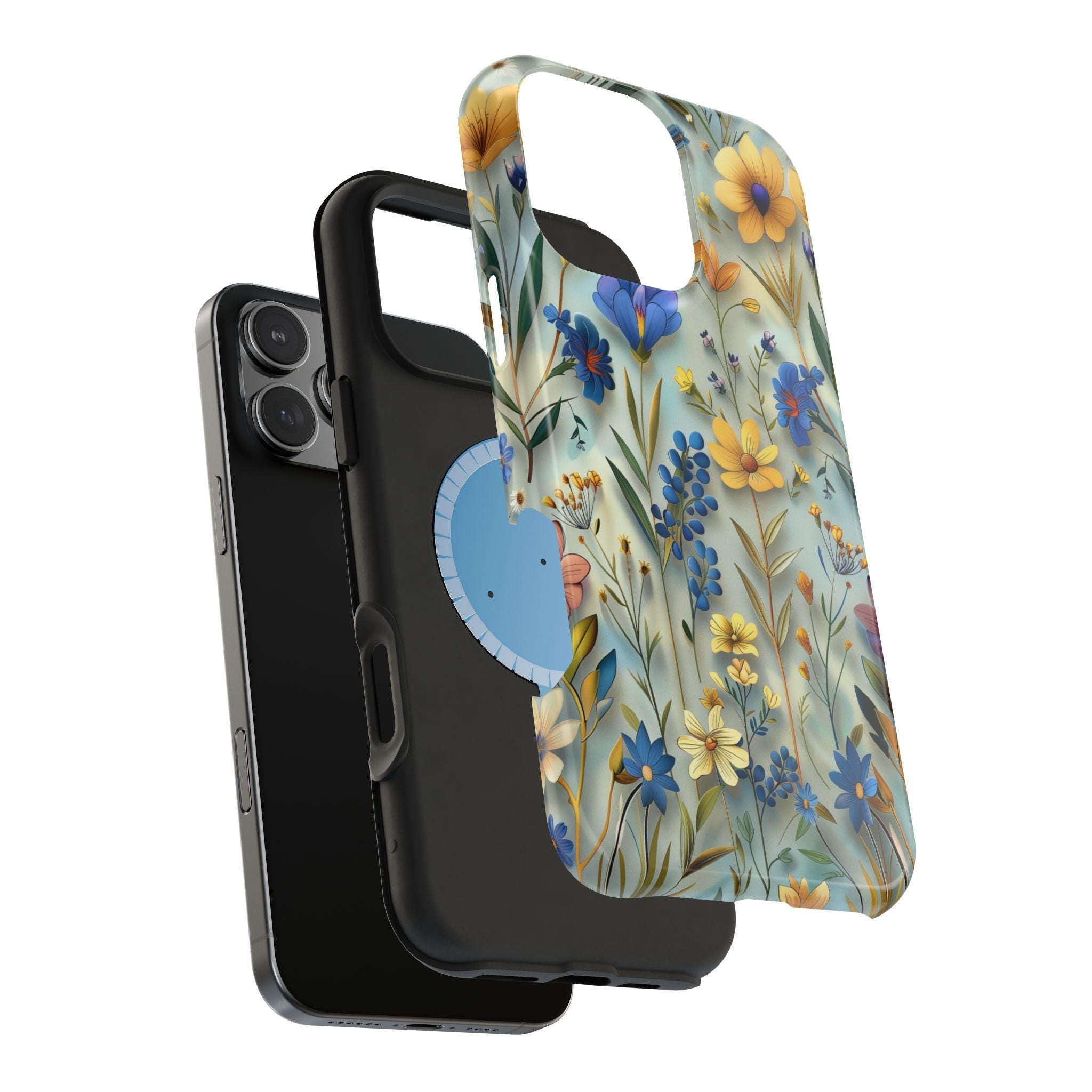 Botanical Meadow MagSafe iPhone Case: Floral Tough Cover with Soft Wildflower Design