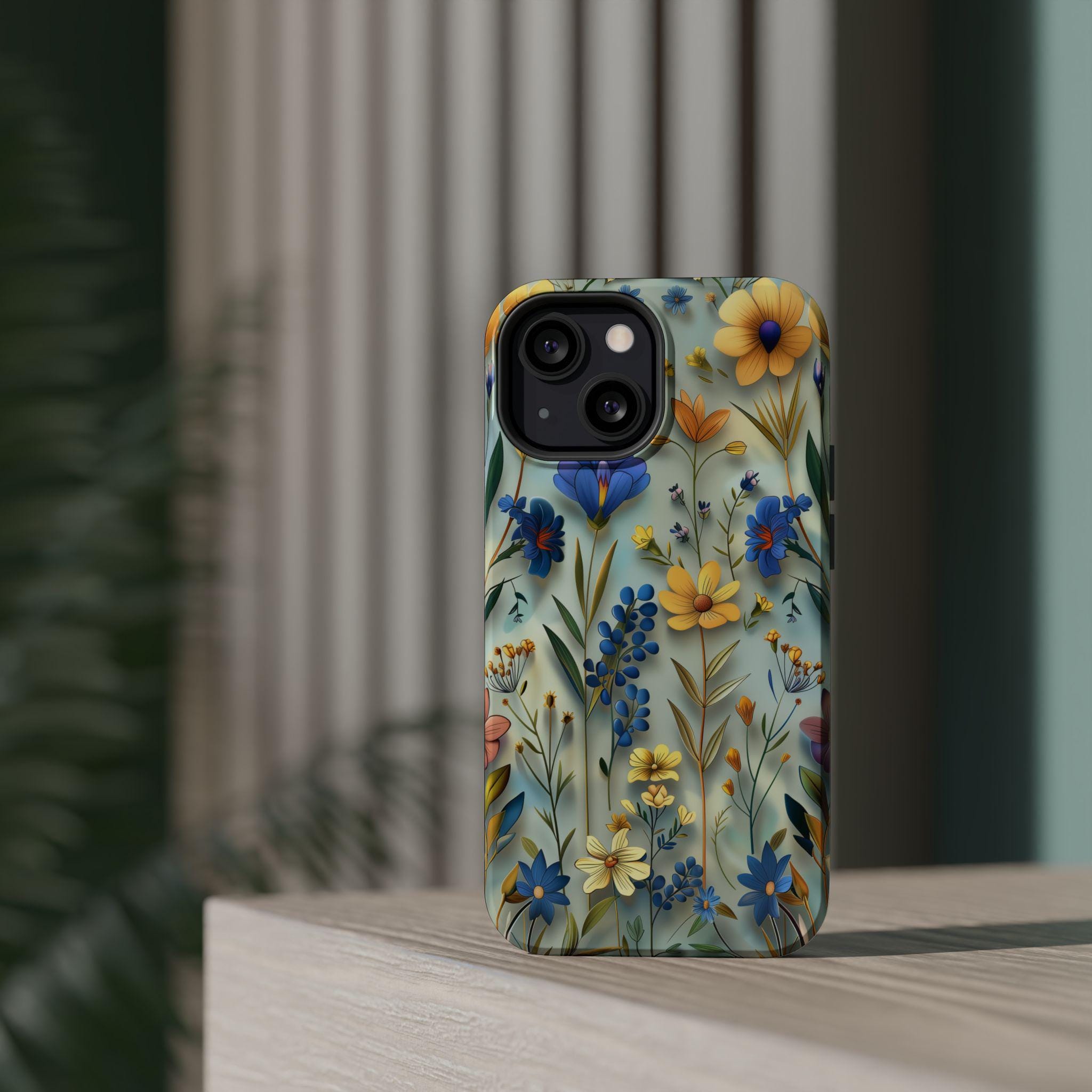 Botanical Meadow MagSafe iPhone Case: Floral Tough Cover with Soft Wildflower Design