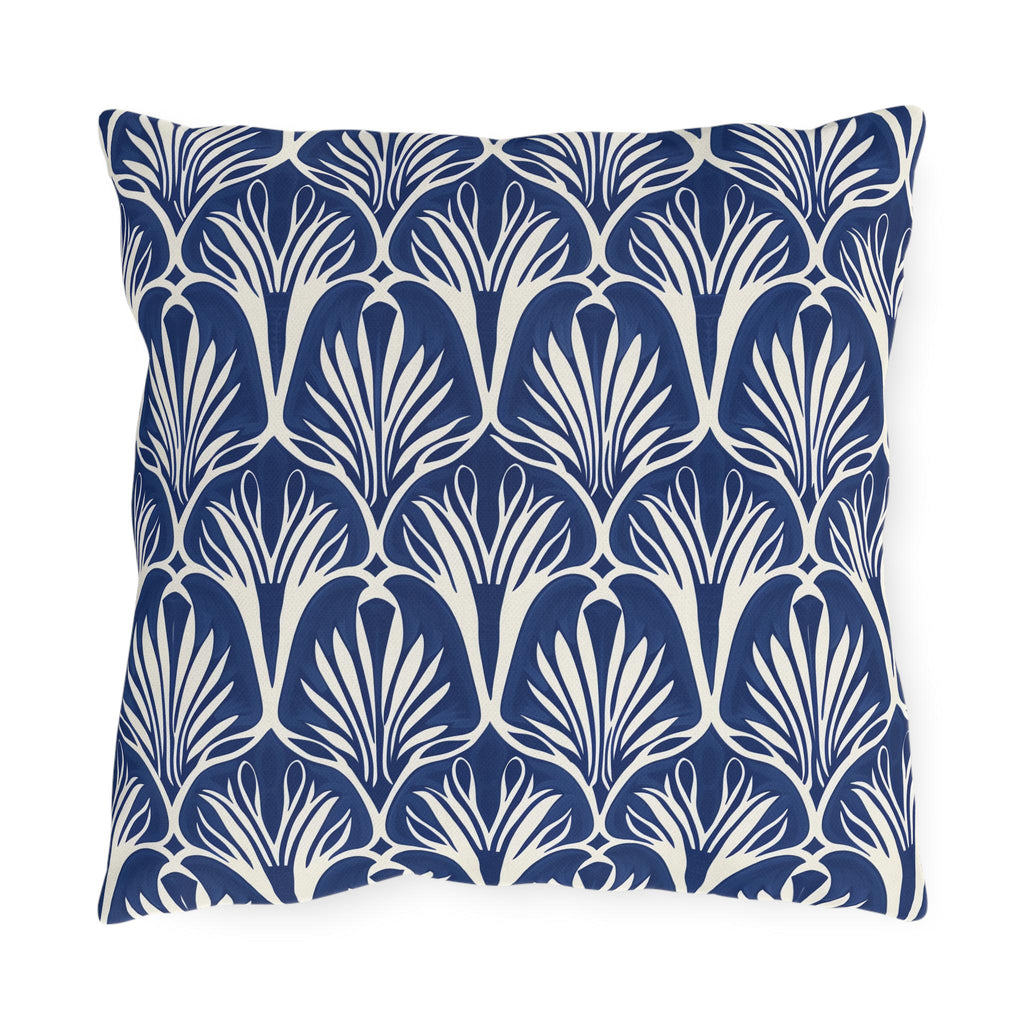 Elegant Art Nouveau Patio Pillow: Navy & Cream Water-Resistant Decorative Cushion for Outdoor Seating