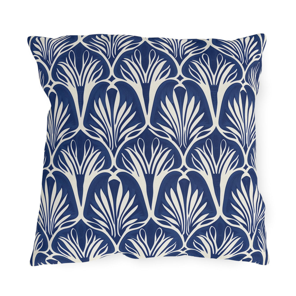 Elegant Art Nouveau Patio Pillow: Navy & Cream Water-Resistant Decorative Cushion for Outdoor Seating
