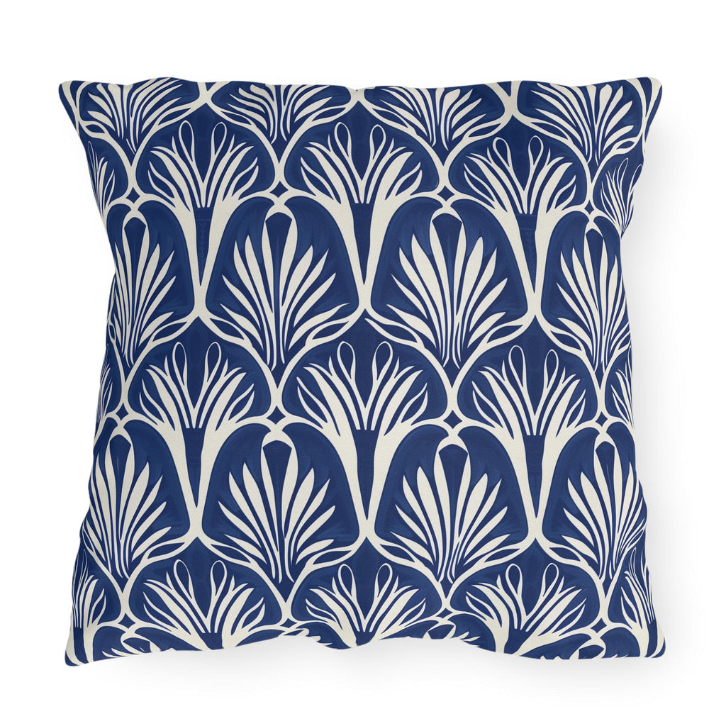 Elegant Art Nouveau Patio Pillow: Navy & Cream Water-Resistant Decorative Cushion for Outdoor Seating