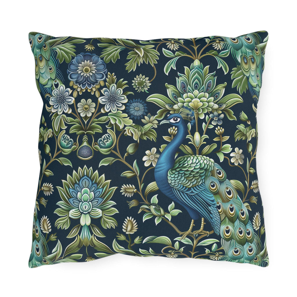 Luxurious Peacock Botanical Outdoor Pillow - William Morris Inspired Garden Decor