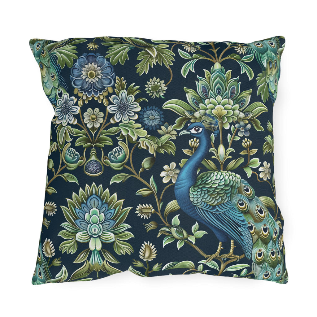 Luxurious Peacock Botanical Outdoor Pillow - William Morris Inspired Garden Decor