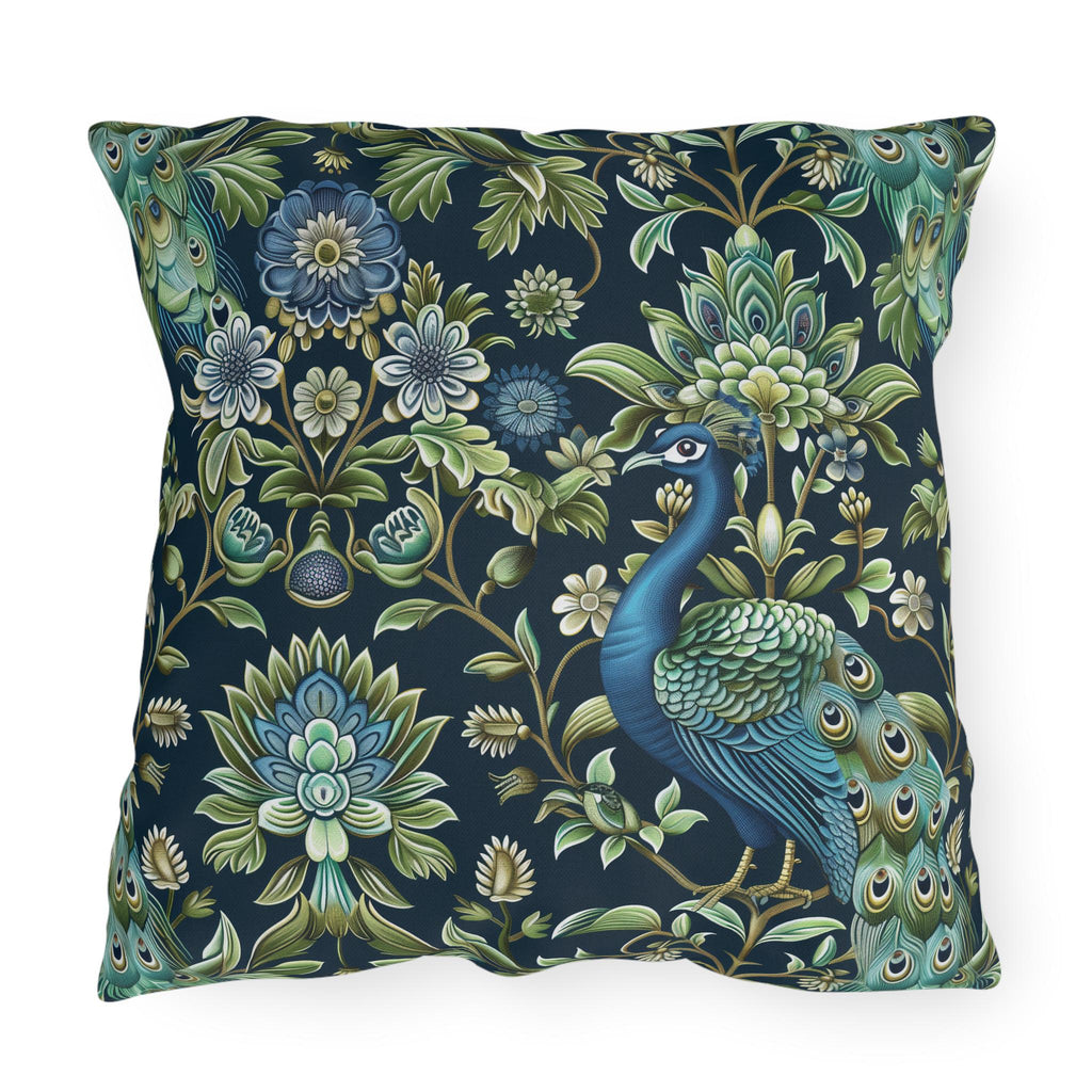 Luxurious Peacock Botanical Outdoor Pillow - William Morris Inspired Garden Decor
