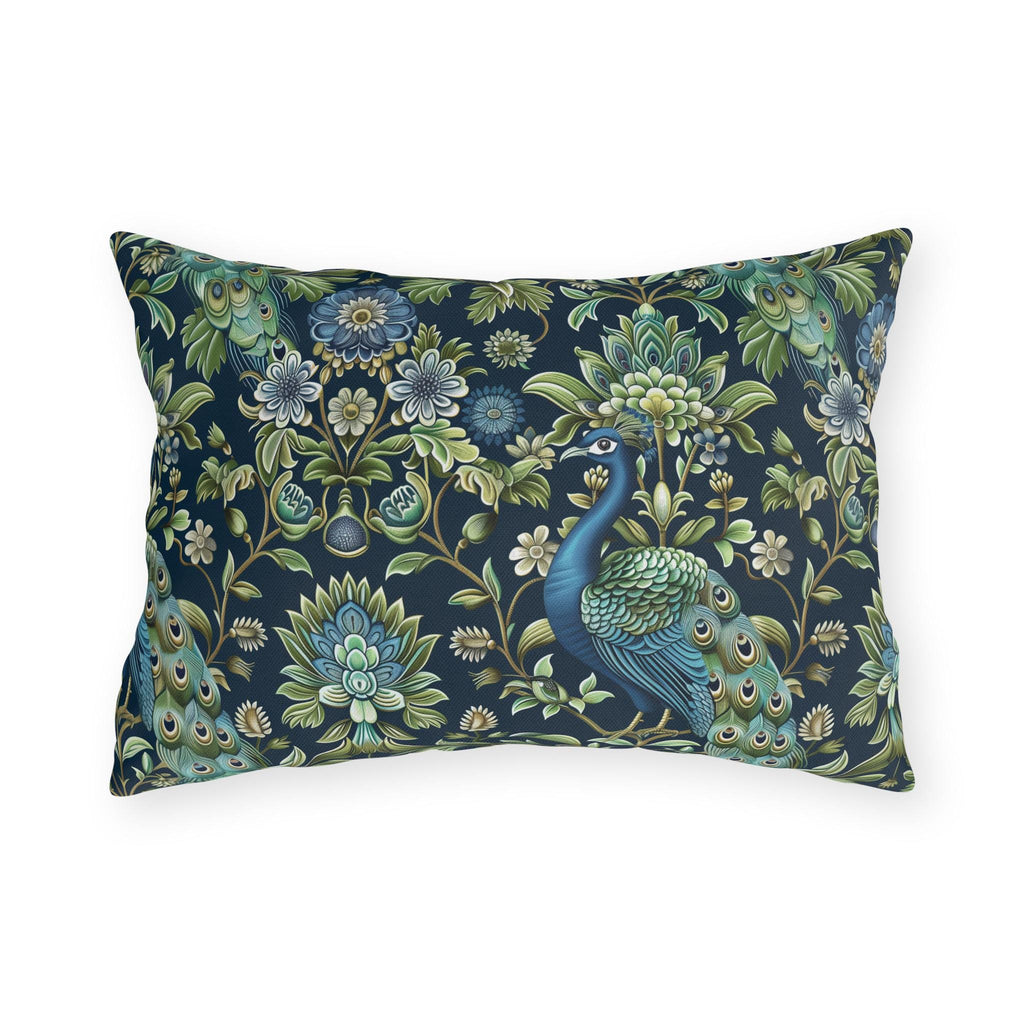 Luxurious Peacock Botanical Outdoor Pillow - William Morris Inspired Garden Decor
